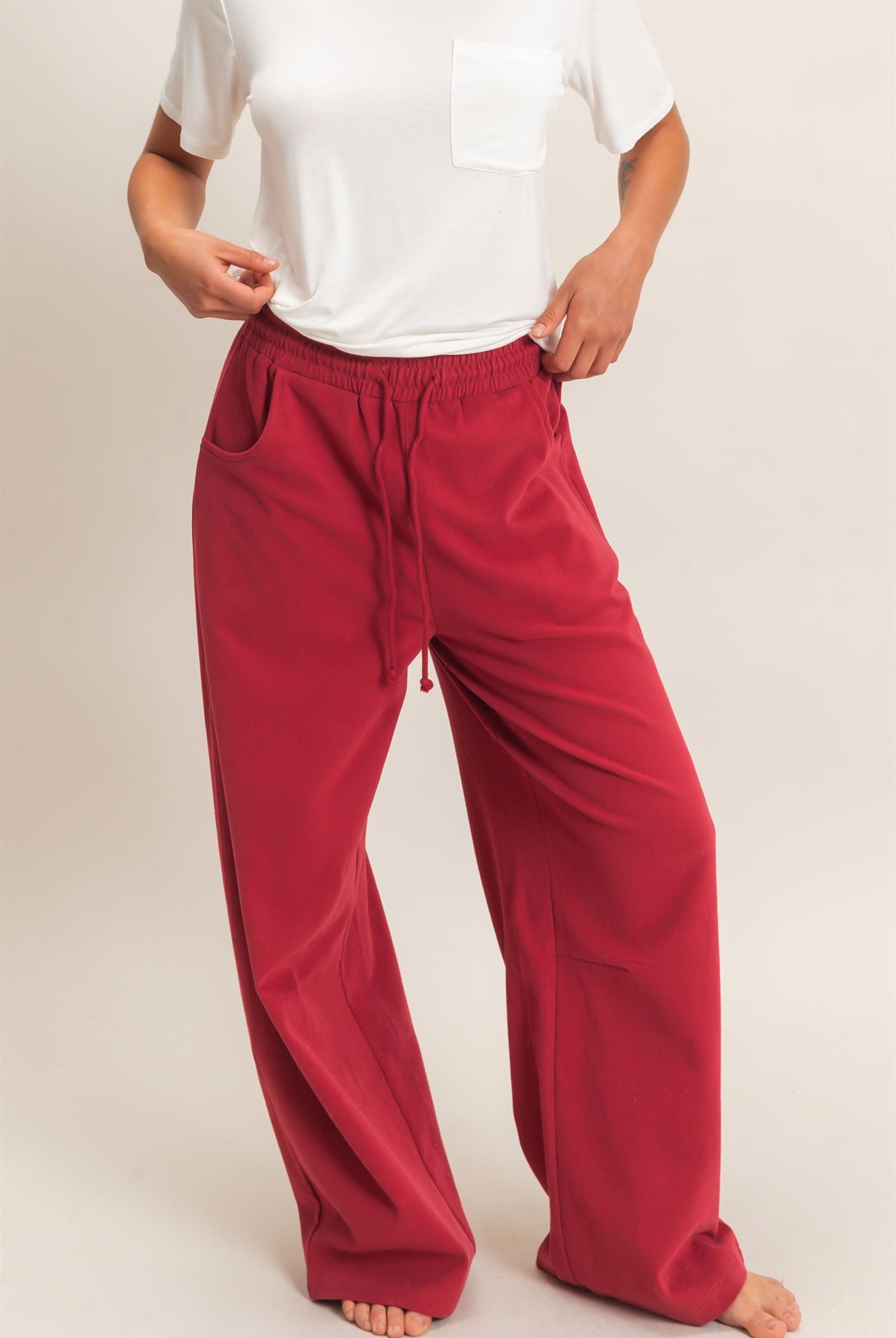 Wholesale Washed Barrel Sweatpants Pants DZ26E379 DARK RED DOUBLE ZERO