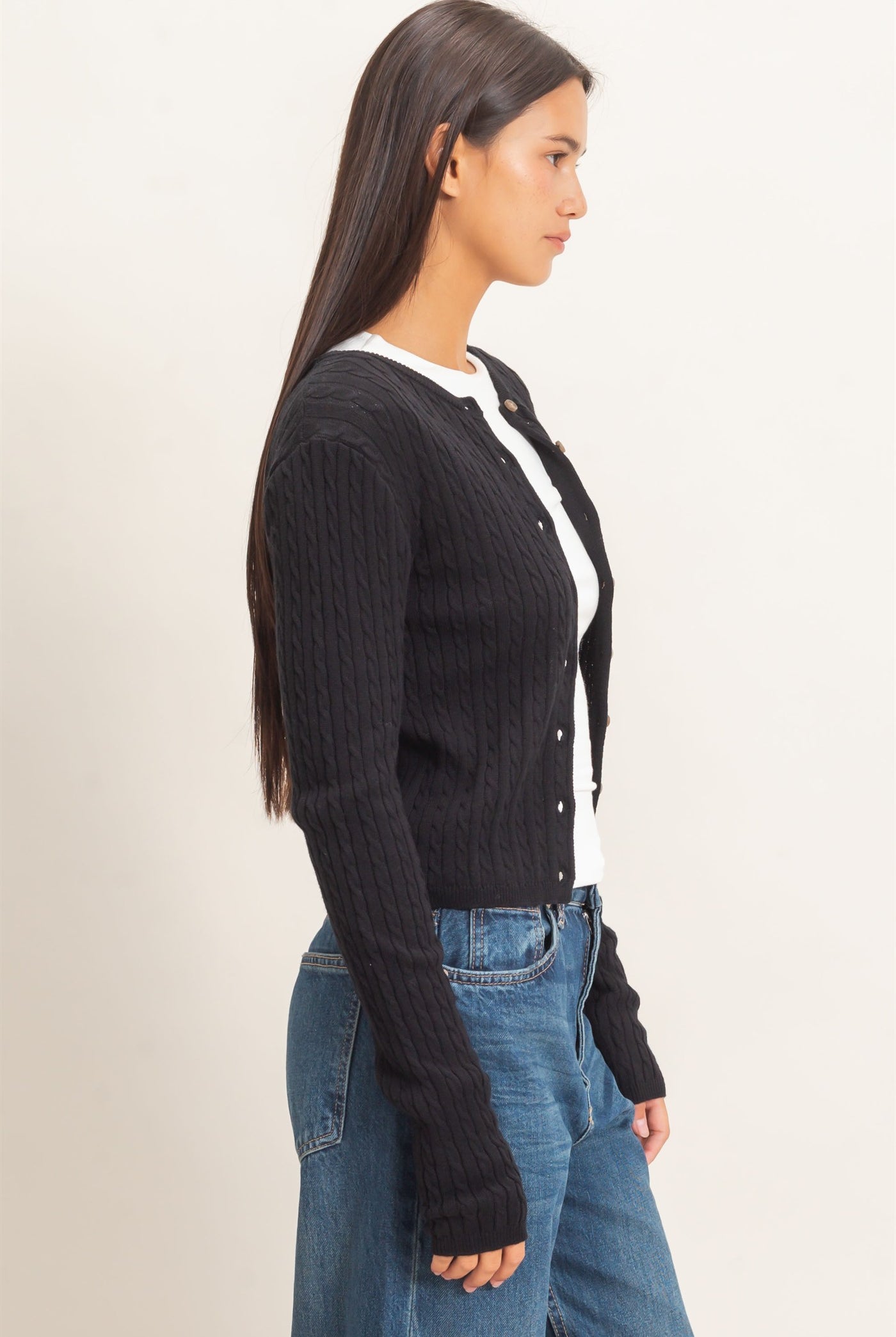 Wholesale Cable Knit Cardigan Cardigans DZ26E256 BLACK DOUBLE ZERO