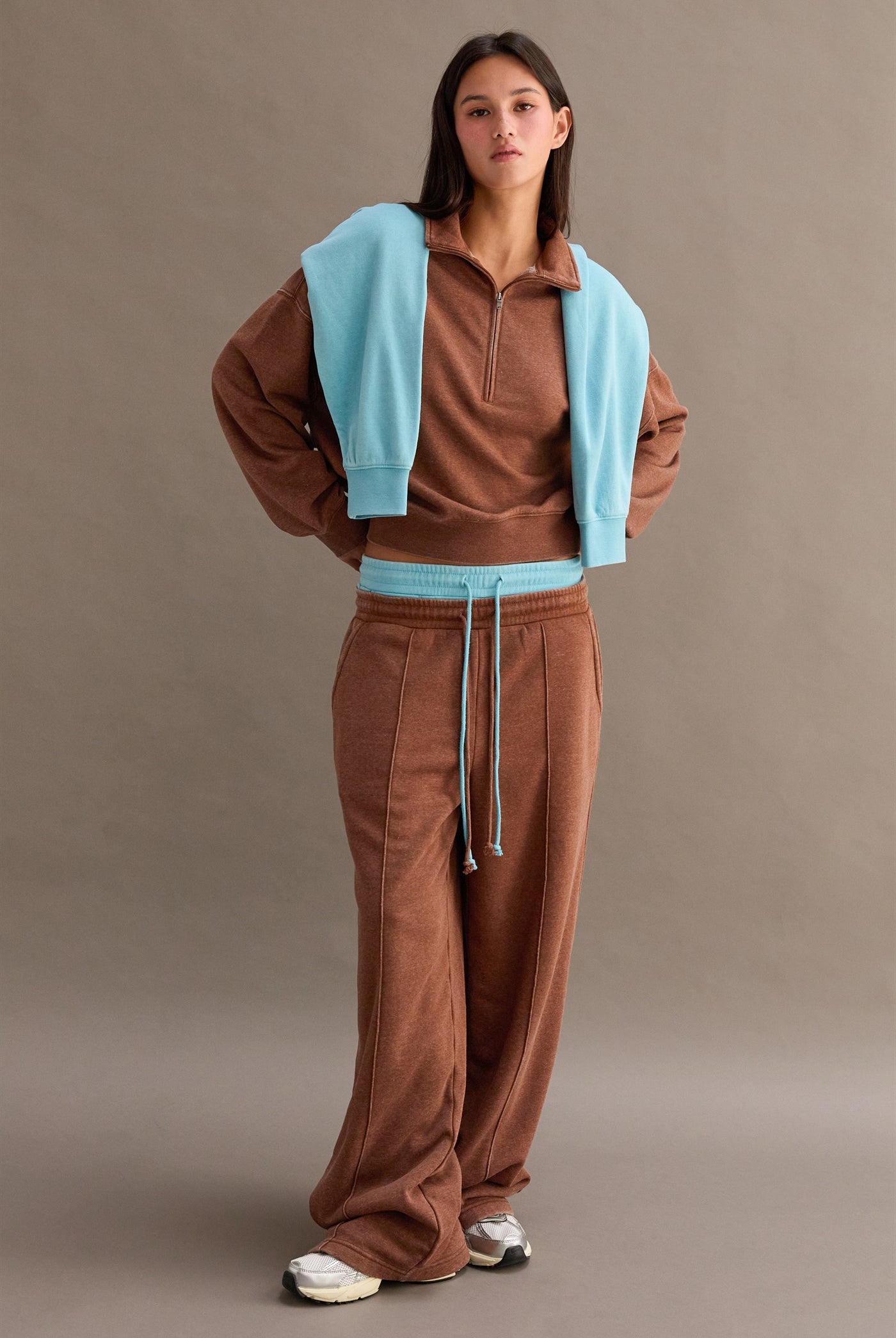 Wholesale Love This Way Half-Zip Sweatshirt Sweatshirts DZ25C908 CHESTNUT DOUBLE ZERO