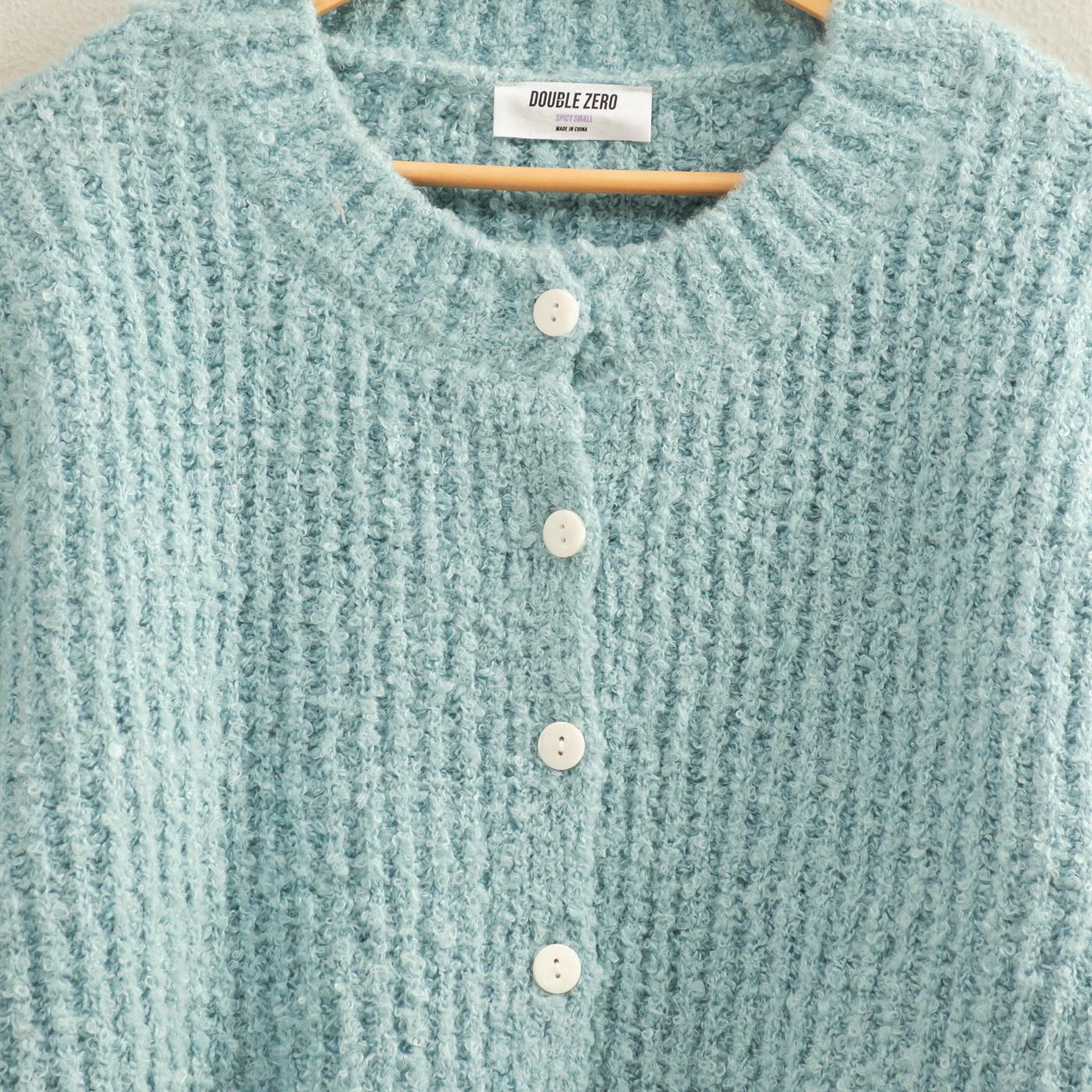 Wholesale Fluffy Knit Button-Up Cardigan Sweater Cardigans DZ25E592 SKY BLUE DOUBLE ZERO