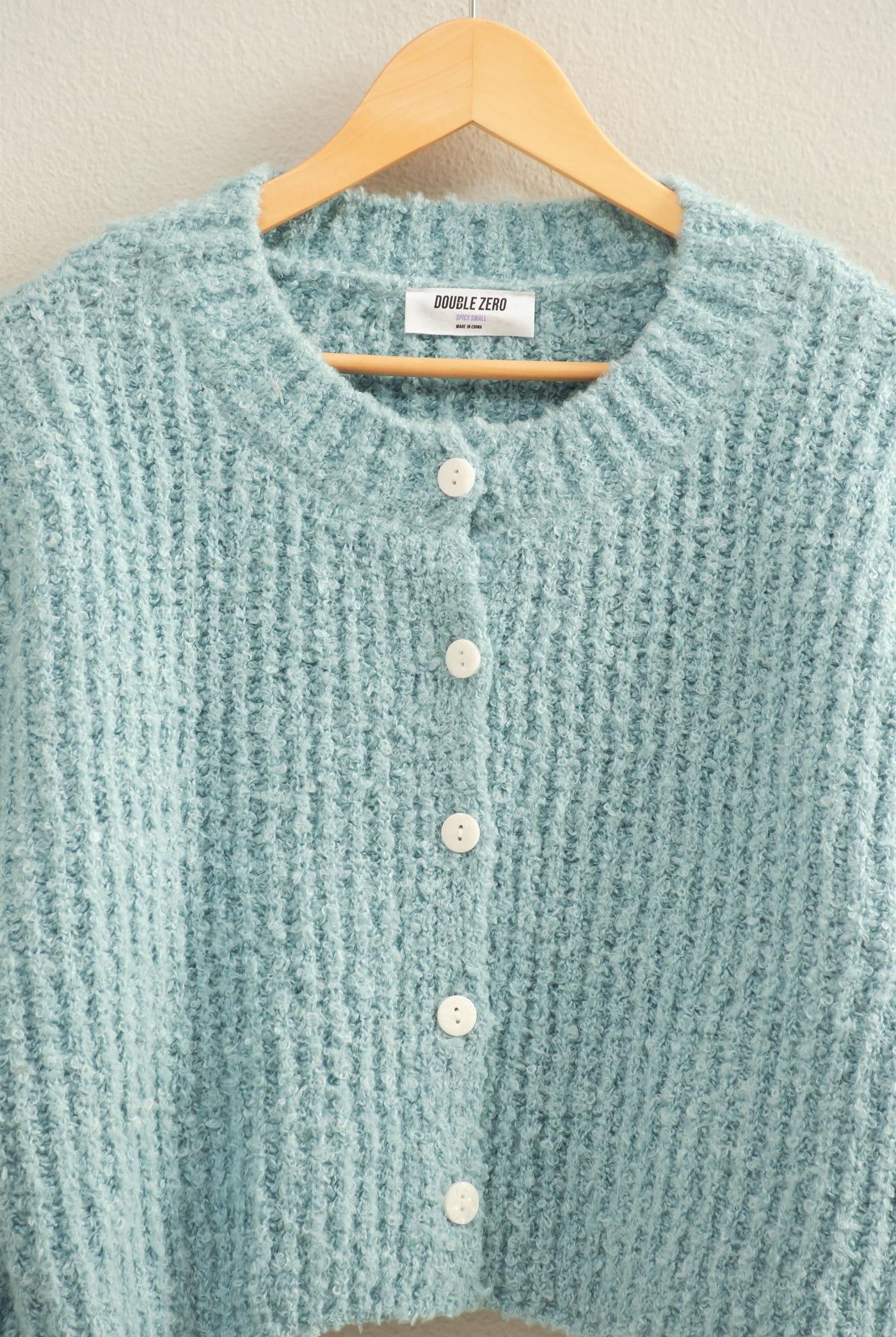 Wholesale Fluffy Knit Button-Up Cardigan Sweater Cardigans DZ25E592 SKY BLUE DOUBLE ZERO