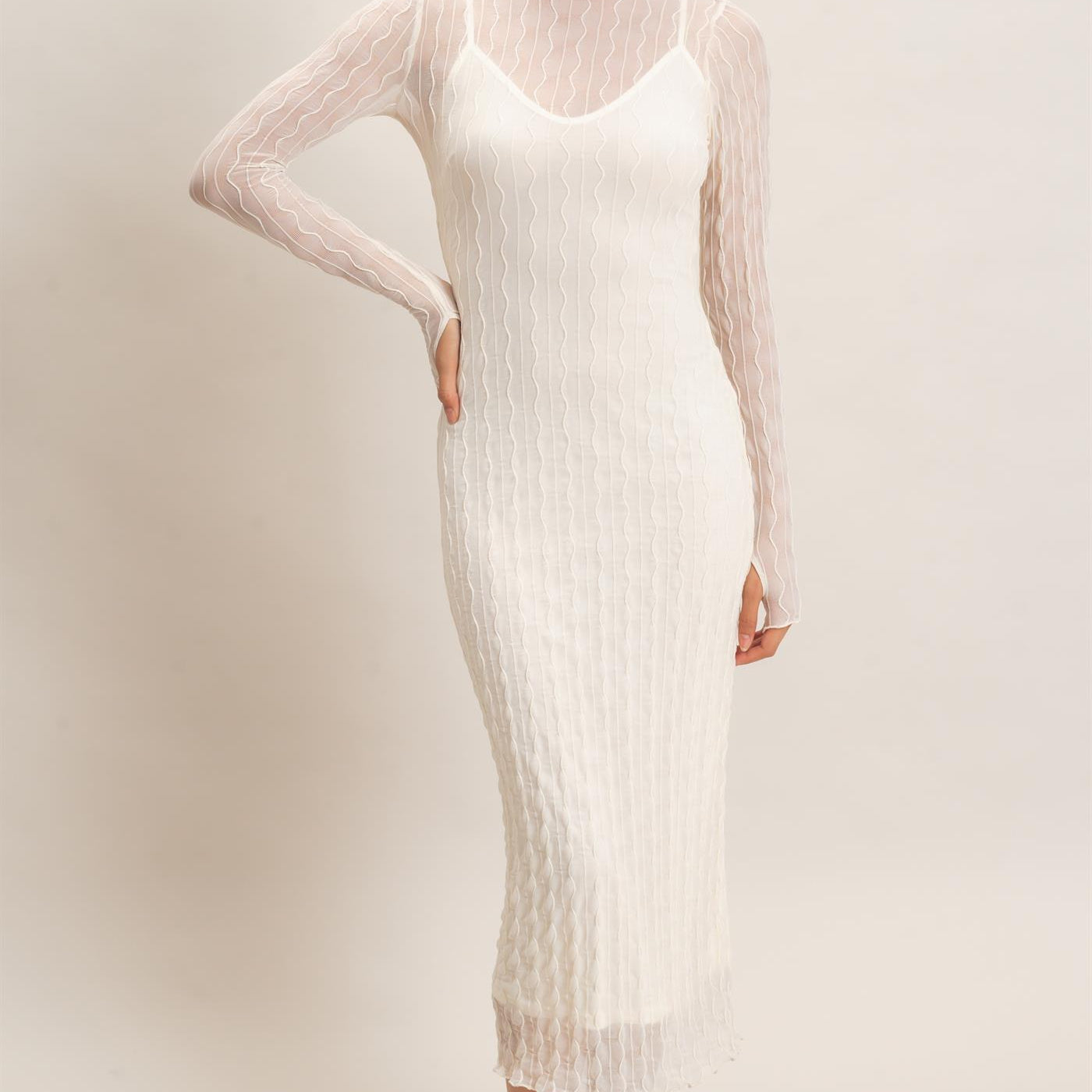 Wholesale Mesh Knit Maxi Dress Dresses HF26C890 CREAM HYFVE