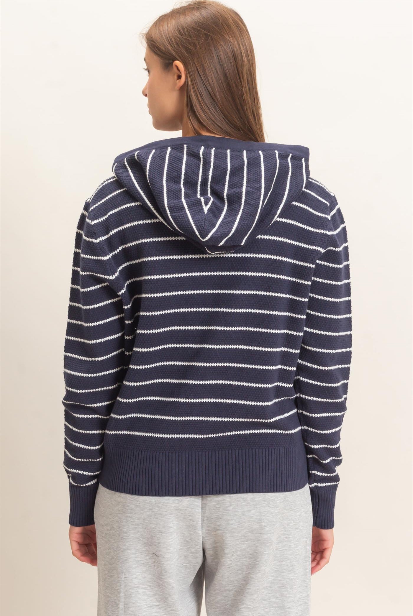 Wholesale Striped Hooded Sweater Hoodies DZ26C972 NAVY DOUBLE ZERO