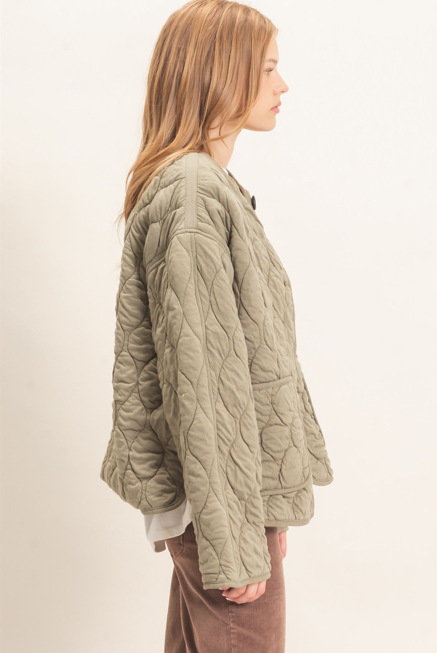 Wholesale Diamond Quilted Jacket Coats & Jackets HF26E370 OLIVE HYFVE