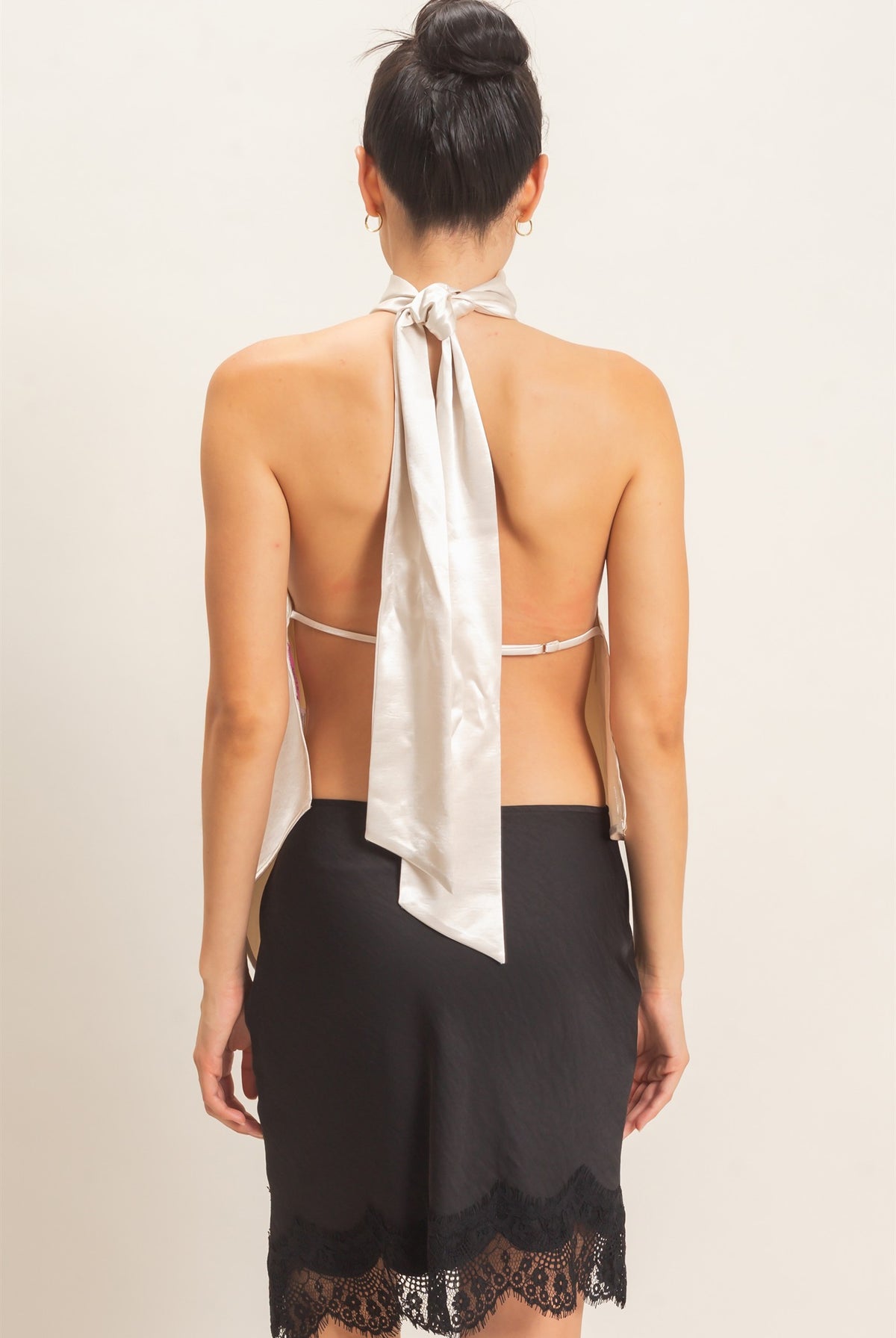 Wholesale Asymmetrical Satin Halter Top Blouses HF26F114 PEARL HYFVE