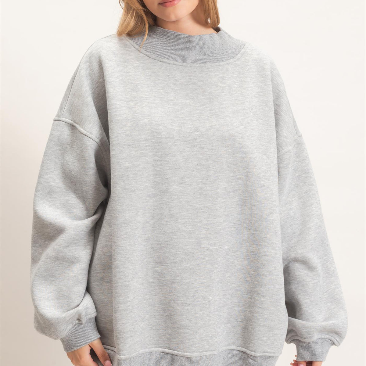 Wholesale Enzyme Washed Mock Neck Sweatshirt Sweatshirts HF26E222 H.GRAY HYFVE