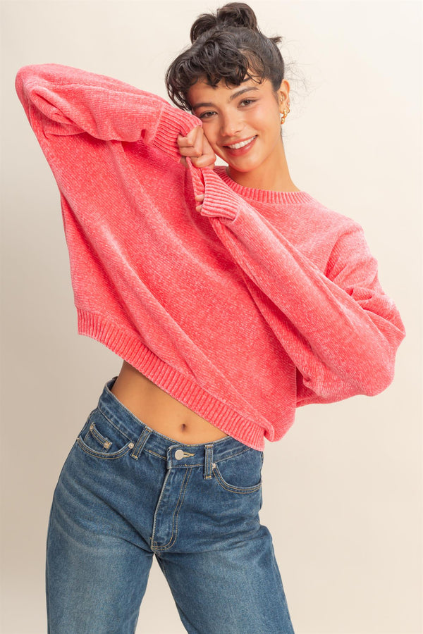 Textured Cropped Long Sleeve Sweater