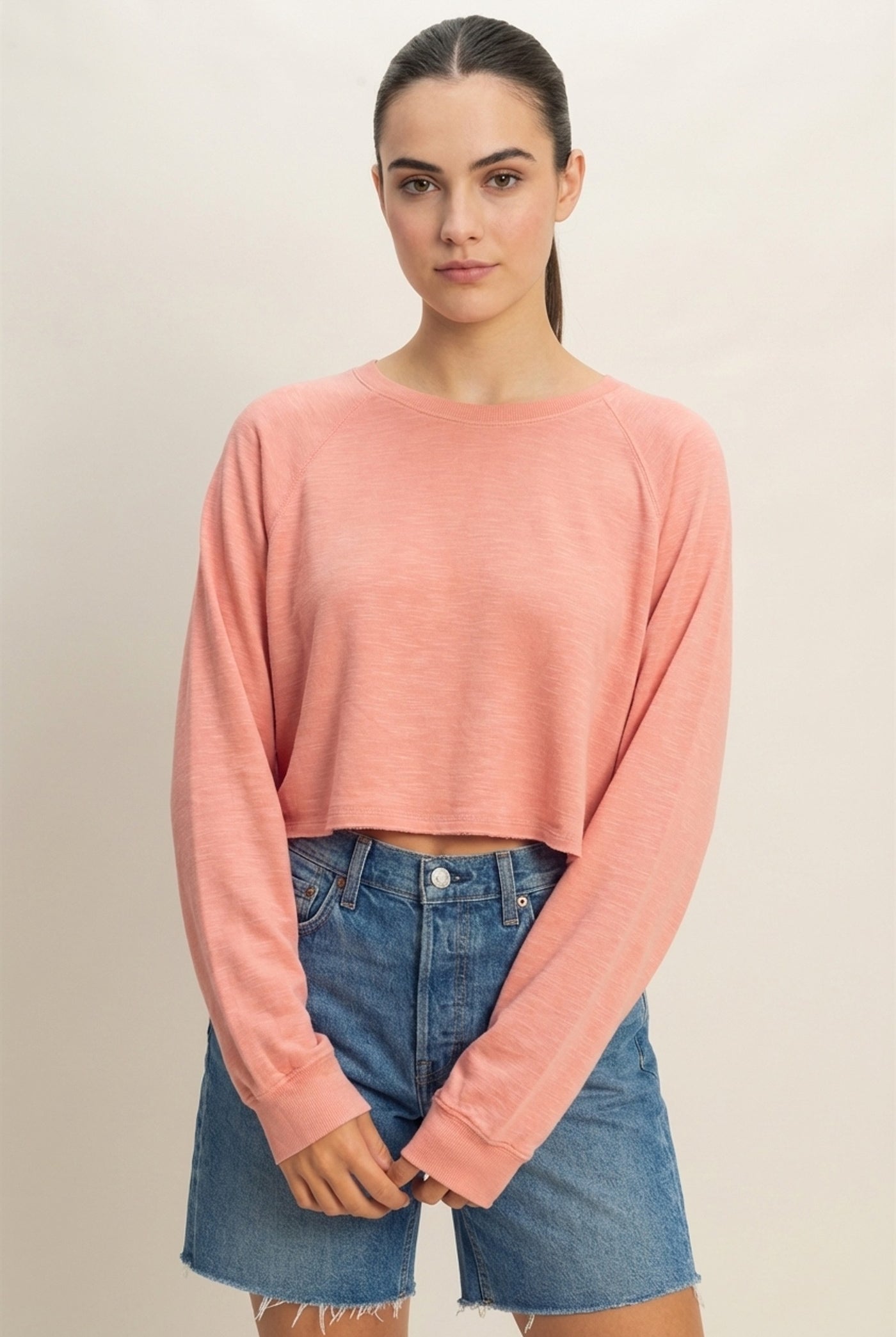 Wholesale Long Sleeve Round Neck Top Clothing Tops DZ22E691 TEAK ROSE DOUBLE ZERO