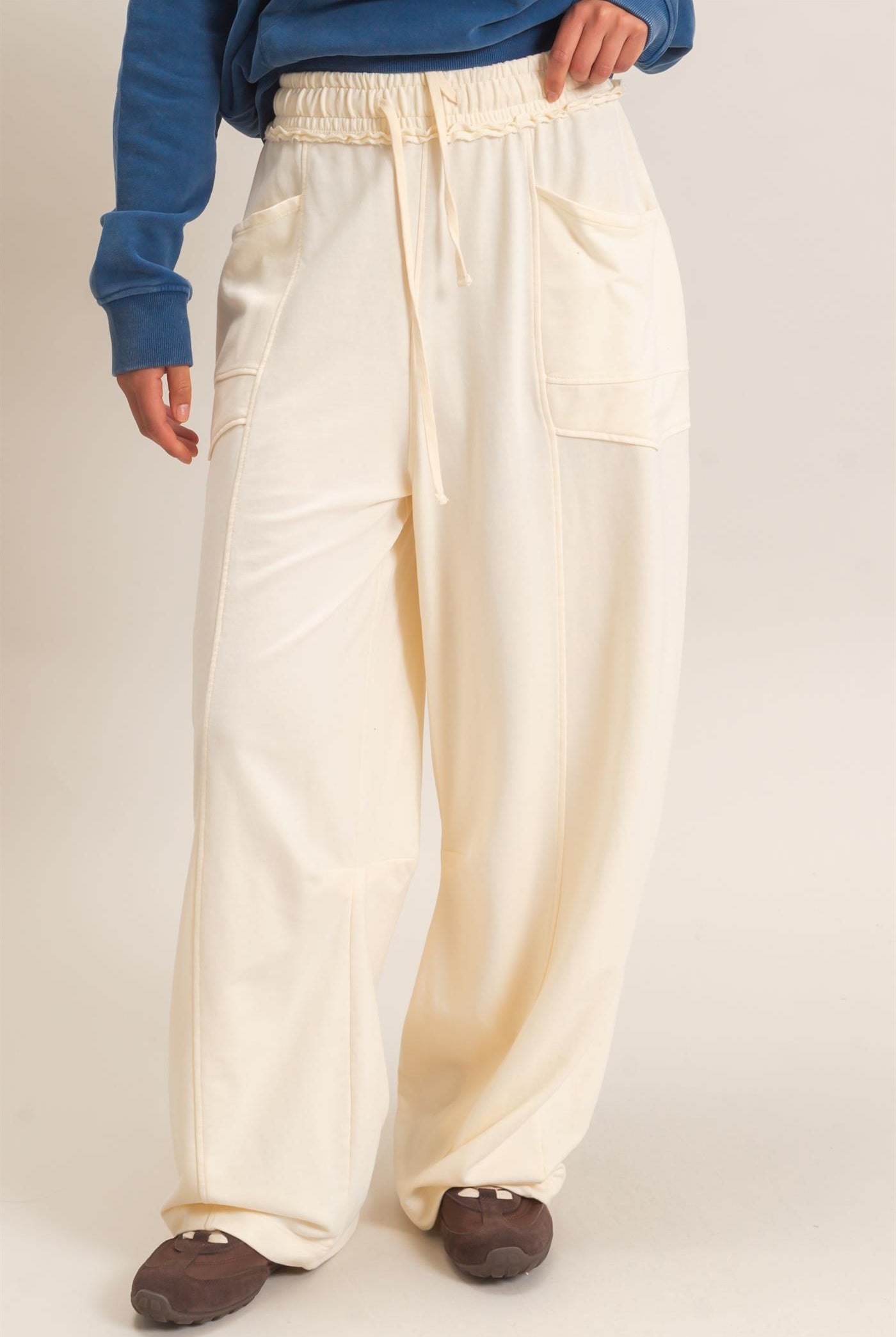 Wholesale Mineral Washed Barrel Sweatpants Pants DZ26F246 ALPACA DOUBLE ZERO