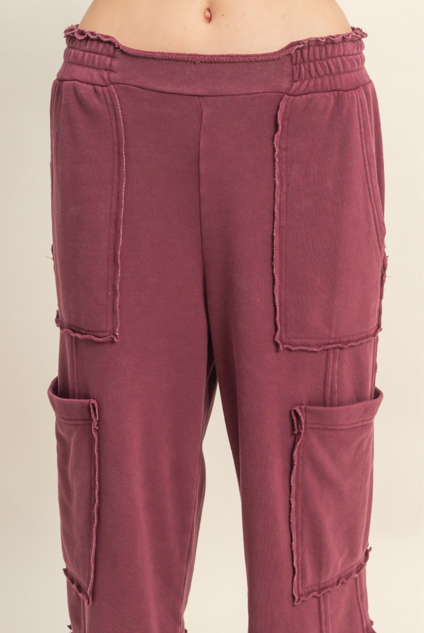 Wholesale Mineral Wash Oversized Utility Sweatpants Sweatpants DZ25C903 DARK CHERRY DOUBLE ZERO