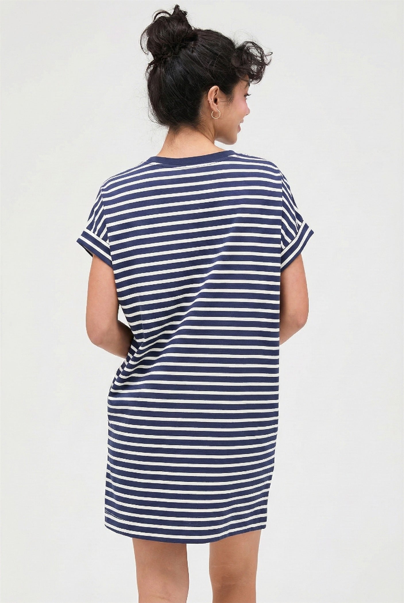 Wholesale Striped T-Shirt Mini Dress Dresses DZ26C067 NAVY DOUBLE ZERO
