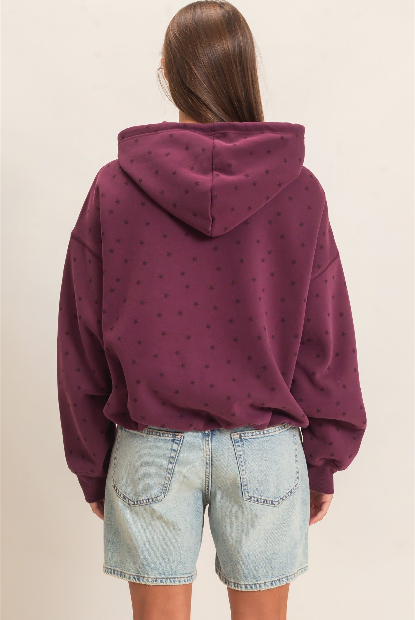 Wholesale Star Print Bubble Hoodie Hoodies DZ26C911 DARK CHERRY DOUBLE ZERO