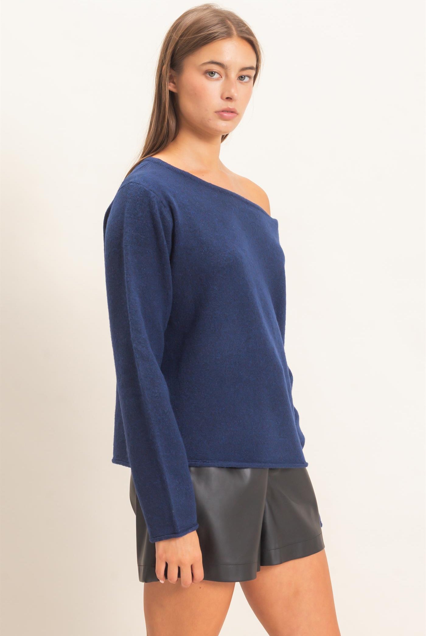 Wholesale Off The Shoulder Sweater Sweaters DZ26E652 NAVY DOUBLE ZERO