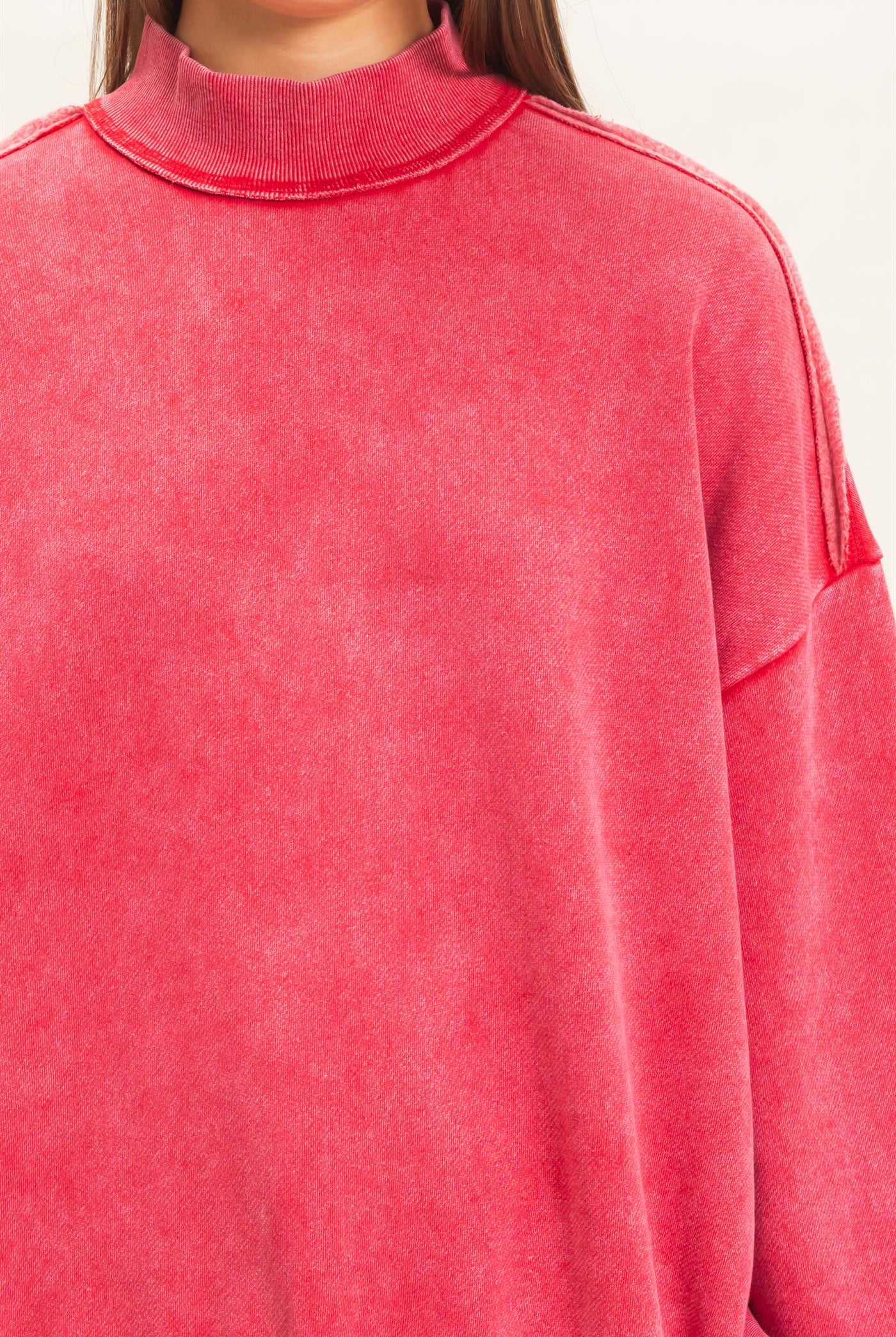 Wholesale Acid Washed Mock Neck Sweatshirt Sweatshirts DZ26E656 RED DOUBLE ZERO