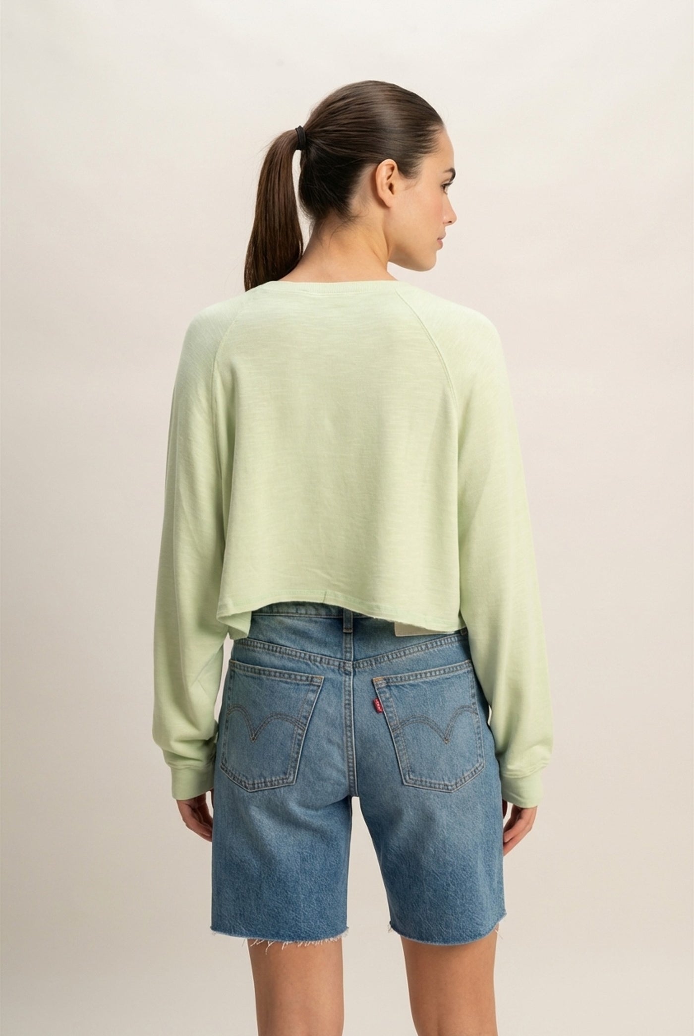 Wholesale Long Sleeve Round Neck Top Clothing Tops DZ22E691 PASTEL GREEN DOUBLE ZERO
