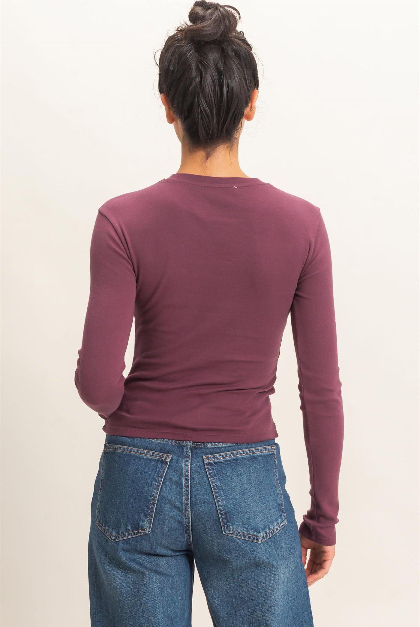 Wholesale Crew Neck Long Sleeve Top Clothing Tops DZ26E184 DARK CHERRY DOUBLE ZERO