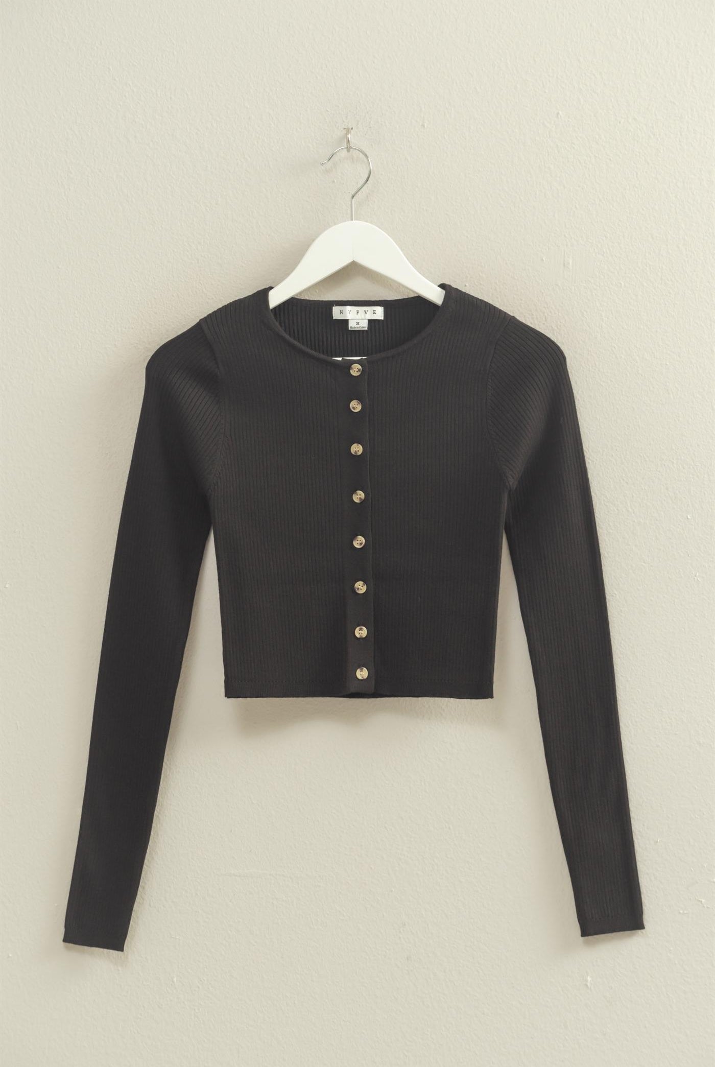 Wholesale Button-Up Ribbed Knit Top Sweaters HF25E930 BLACK HYFVE