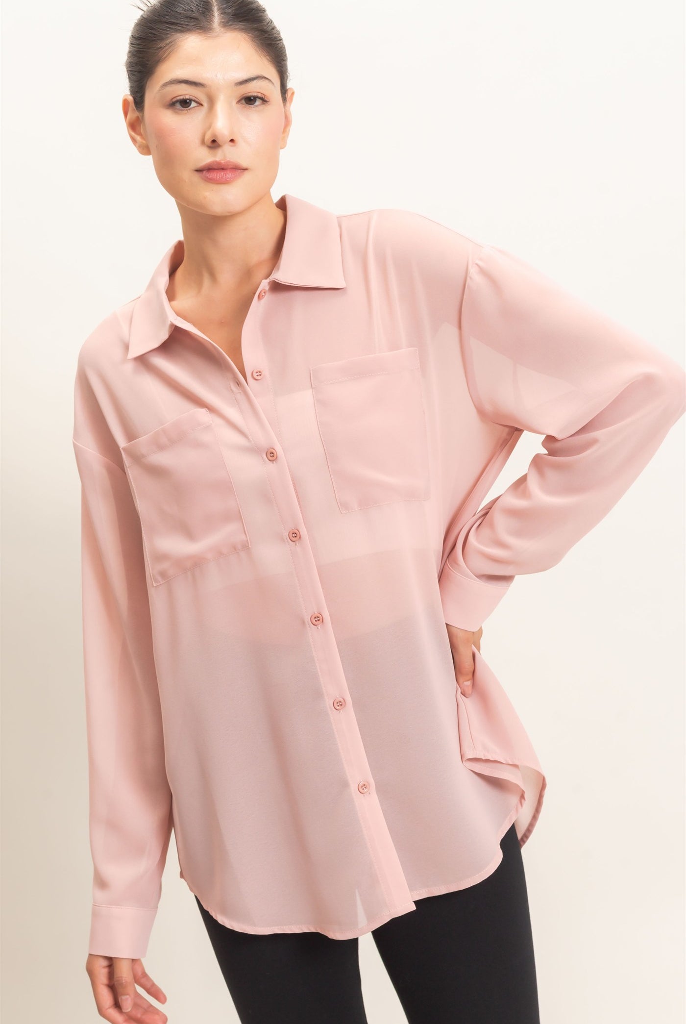Wholesale Button-Down Collar Blouse Shirts HF26F067 MAUVE HYFVE