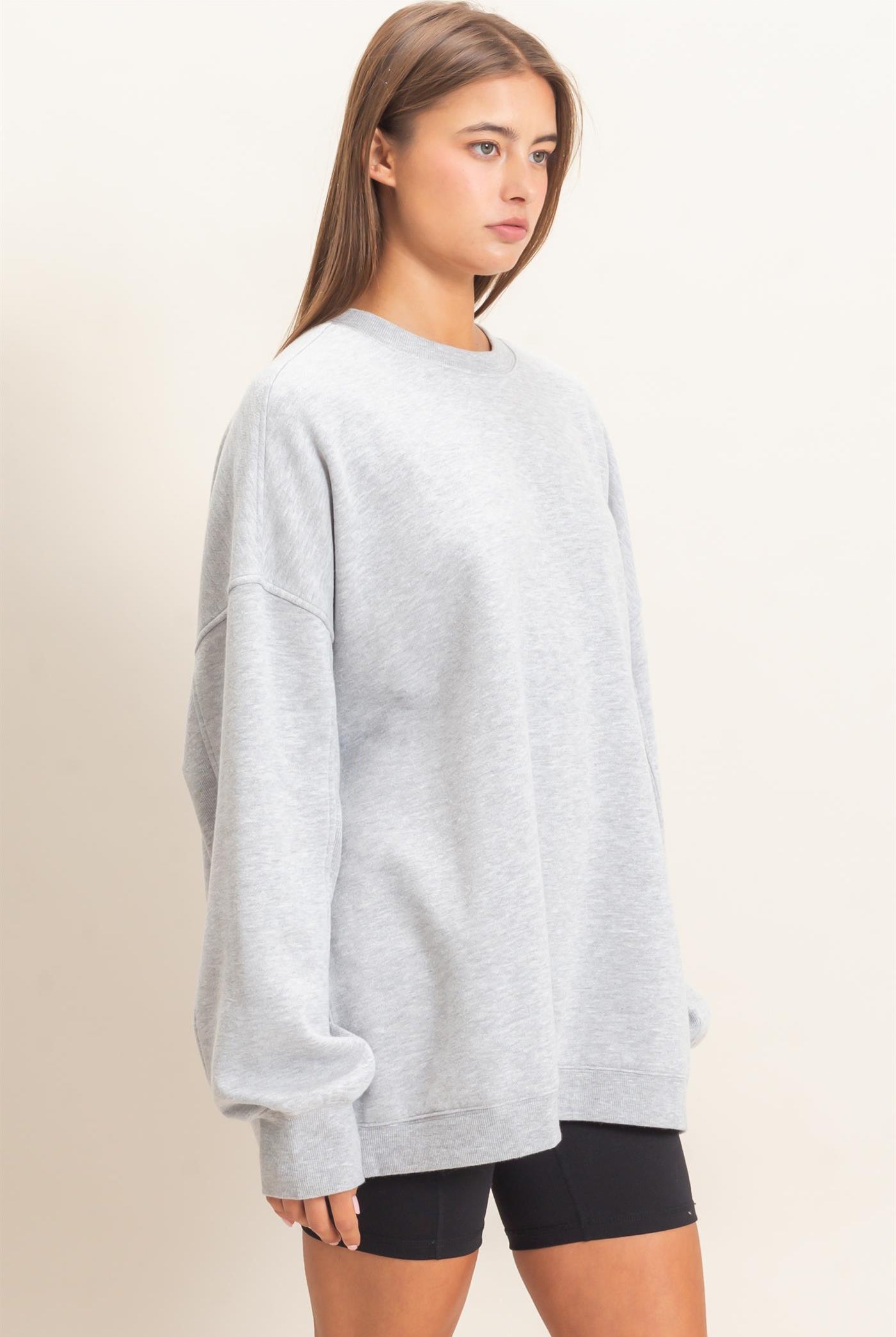 Wholesale Acid Wash Crew Neck Long Sleeve Sweatshirt Sweatshirts DZ26E268 HEATHER GRAY DOUBLE ZERO