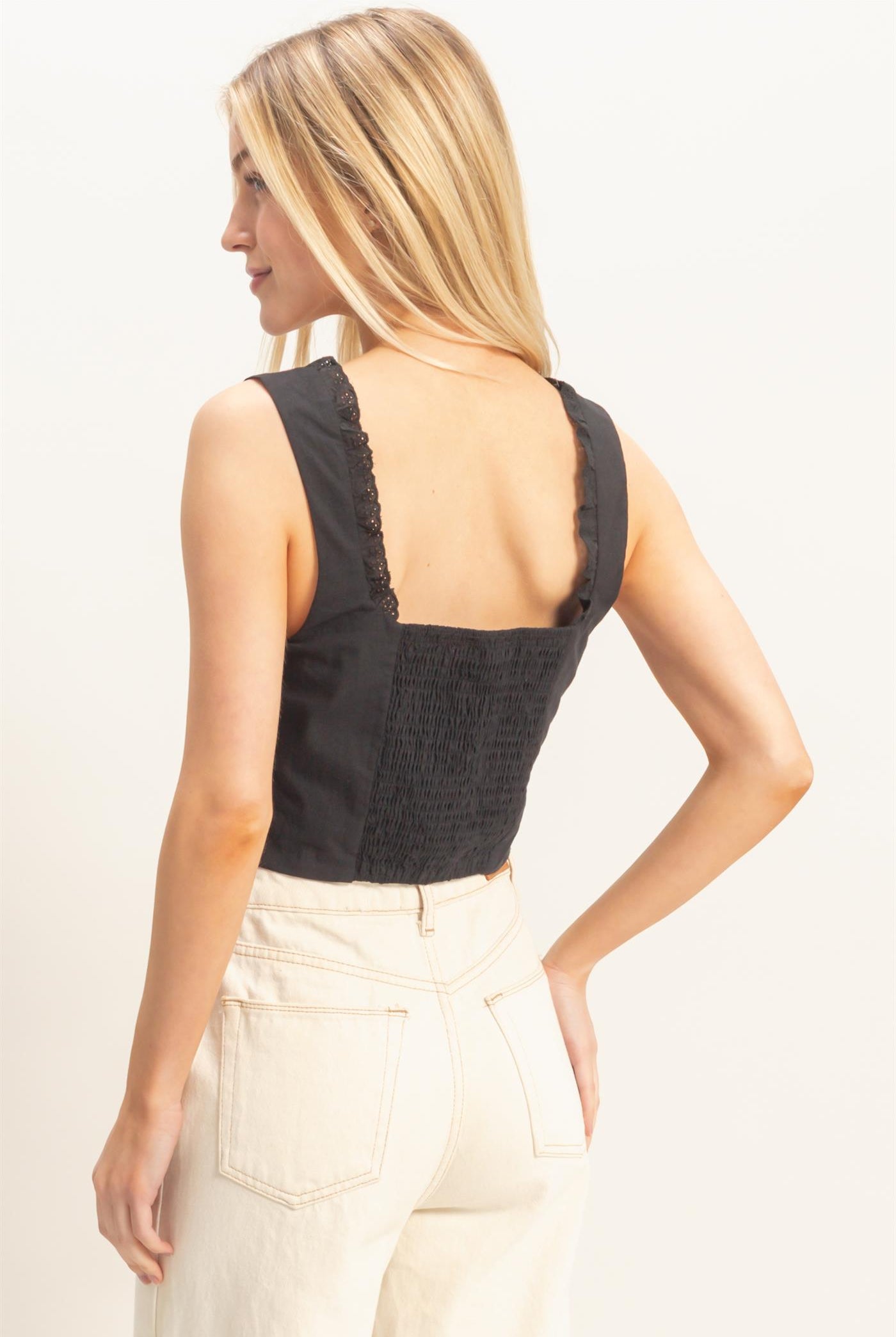 Wholesale Lace Square Neck Tank Clothing Tops HF26A008 BLACK HYFVE