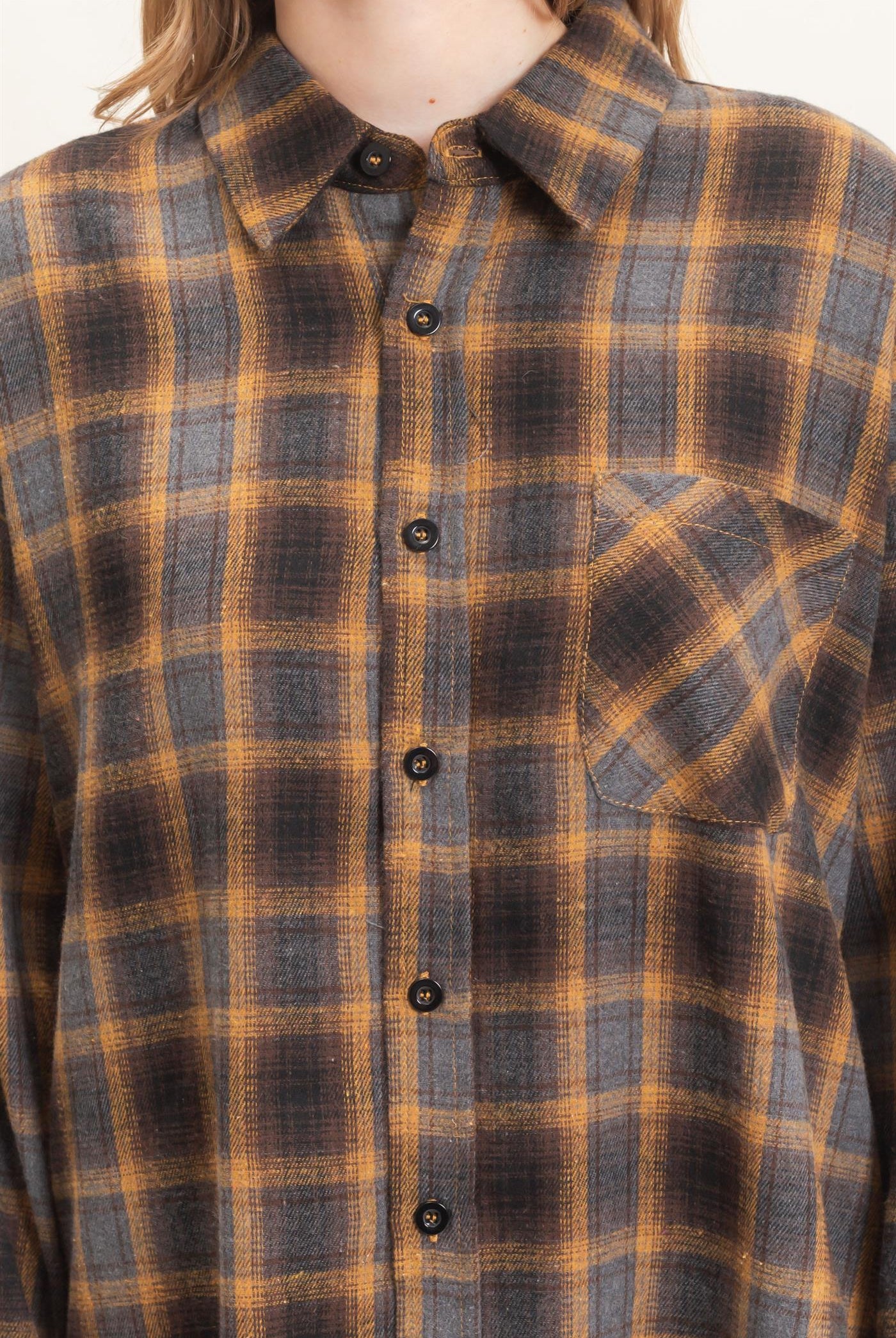 Wholesale Plaid Button-Up Shirt Clothing Tops HF26F017 MUSTARD HYFVE