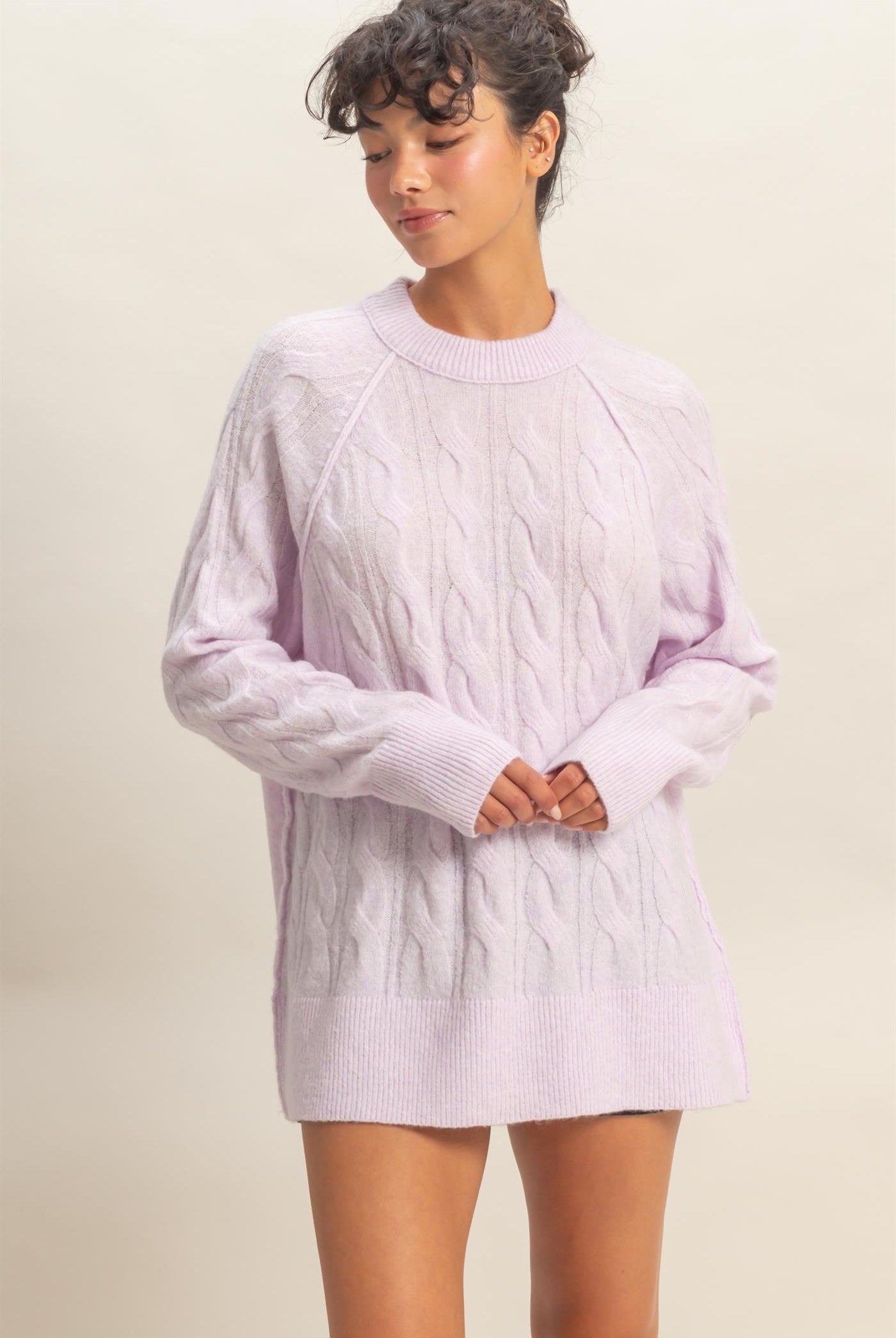 Wholesale Crew Neck Cable Knit Sweater Pullover Sweaters DZ25E957 LILAC GRAY HYFVE