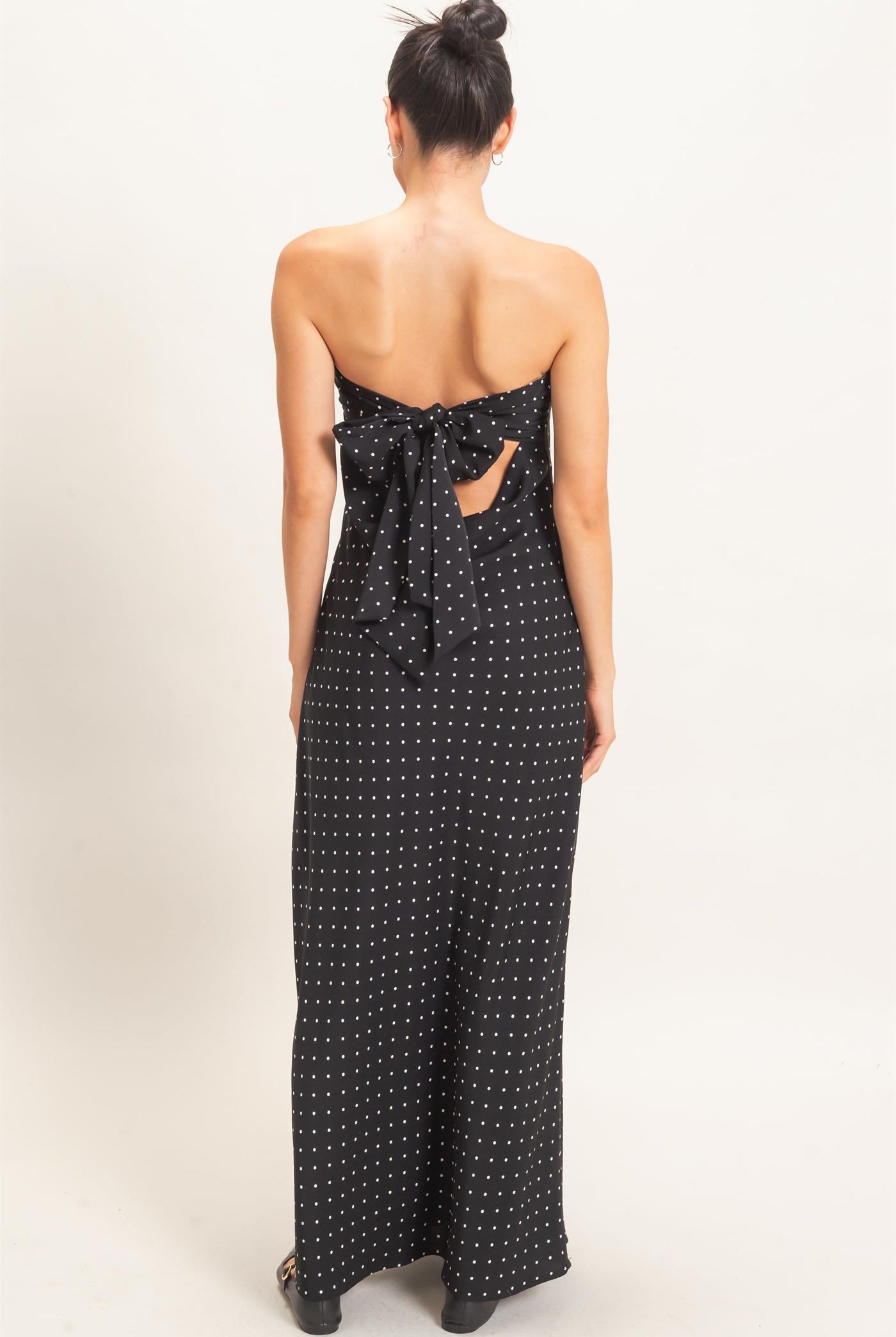 Wholesale Strapless Polka Dot Maxi Dress Dresses HF26E845 BLACK HYFVE