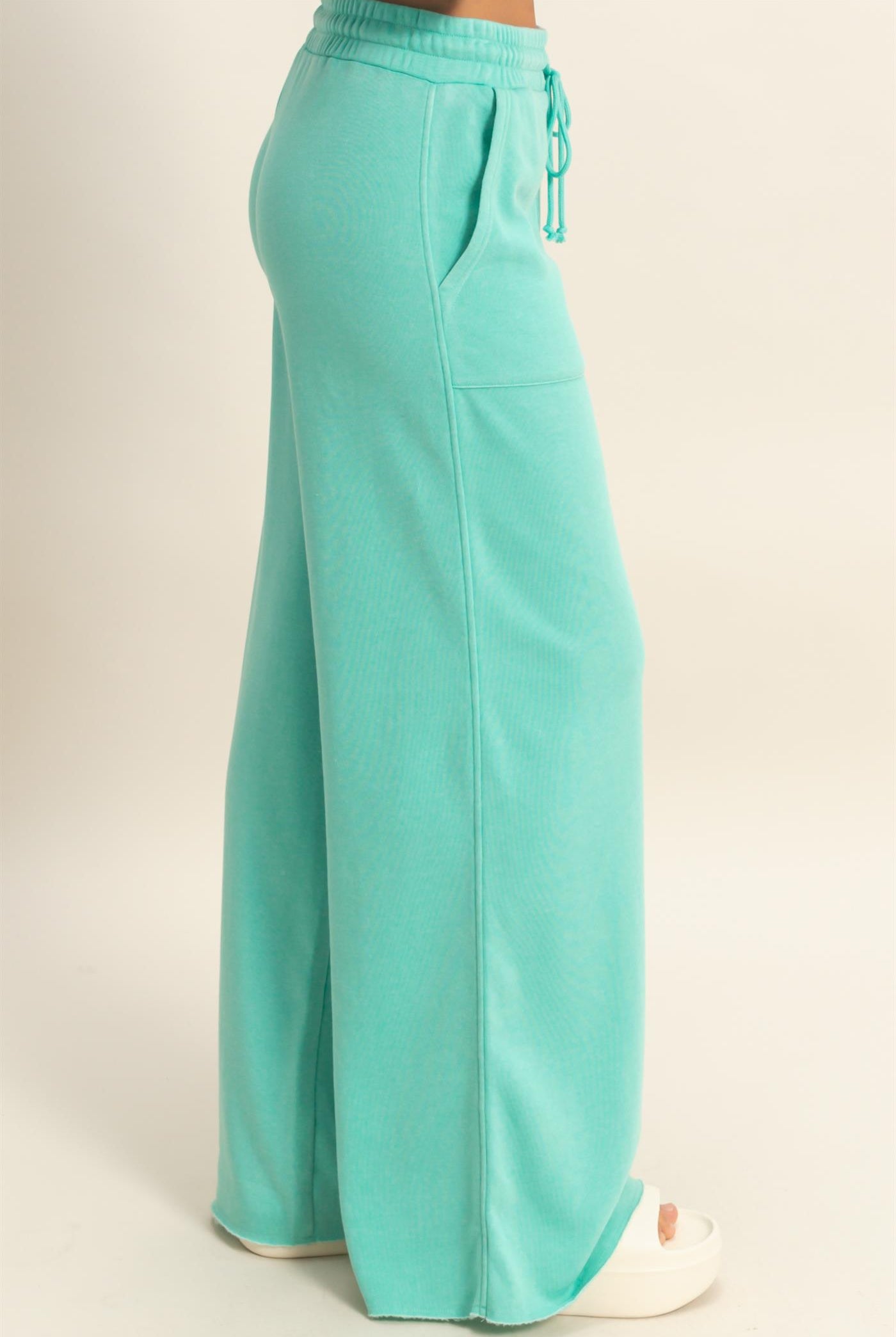 Wholesale Burnout French Terry Wide-Leg Pants Pants DZ26A259 TURQUOISE DOUBLE ZERO