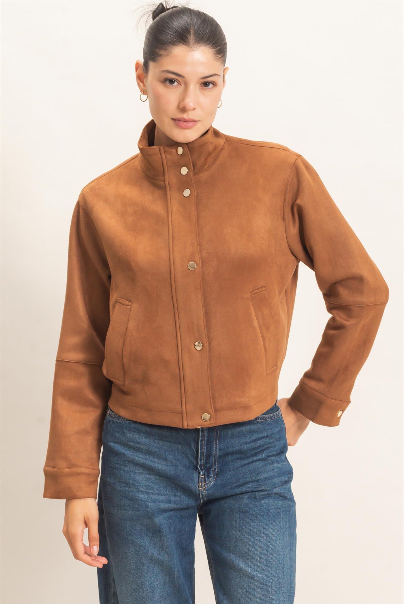 Wholesale Collar Suede Snap Jacket Coats & Jackets HF26E373 CAMEL HYFVE