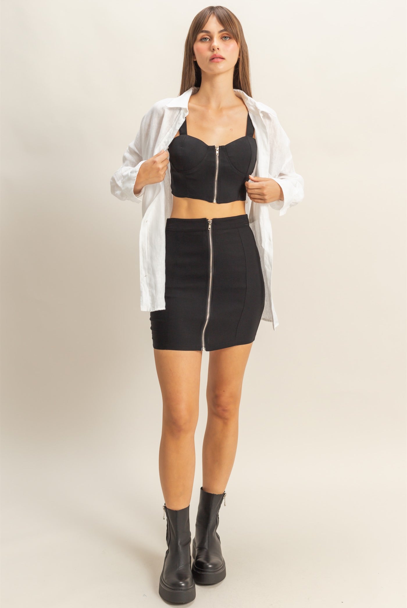 Wholesale Bustier Crop Top And Mini Skirt Set Clothing HF22E954-SET BLACK HYFVE