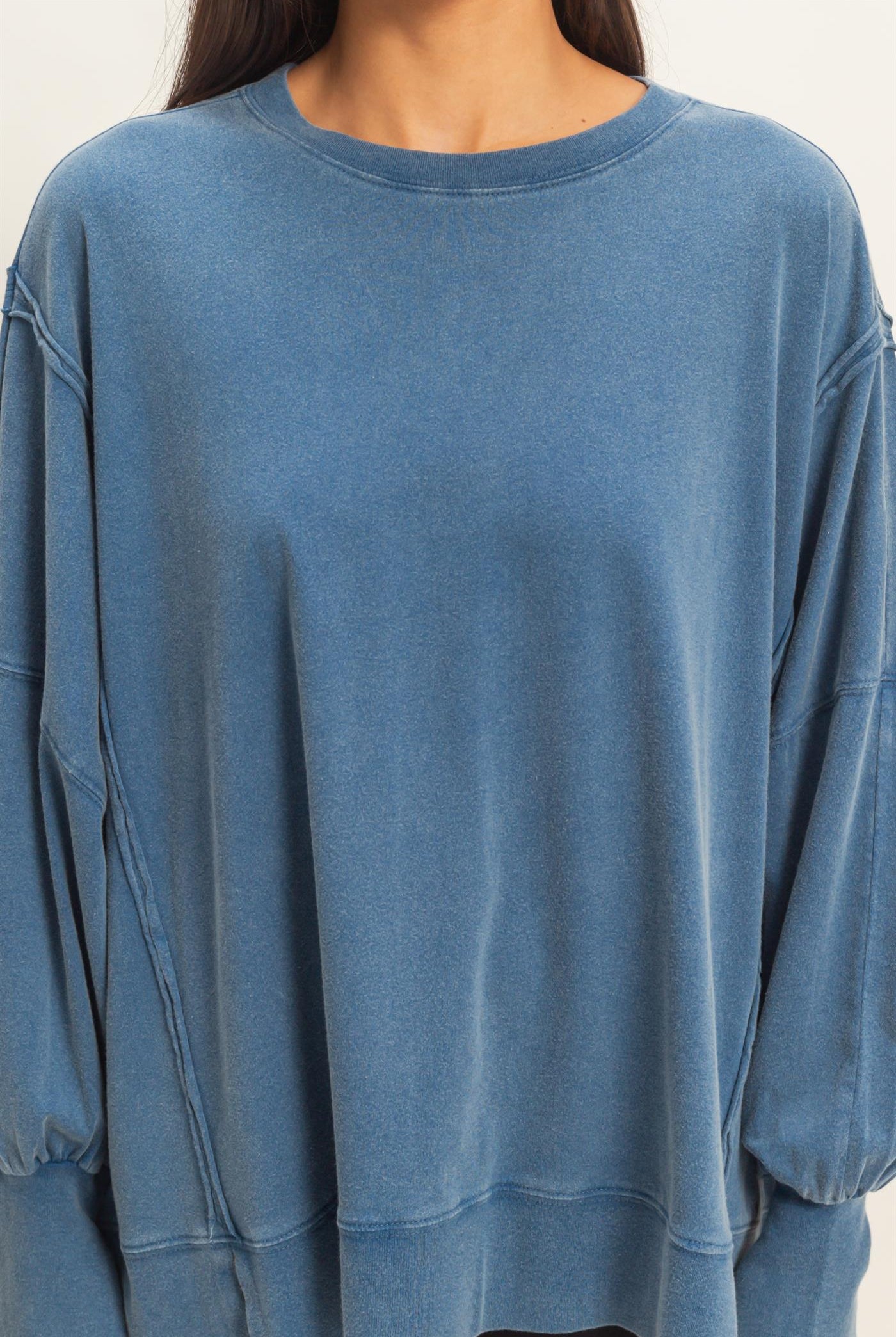 Wholesale Oversized Seam Detail Long Sleeve Top Sweatshirts DZ26C774 NAVY DOUBLE ZERO