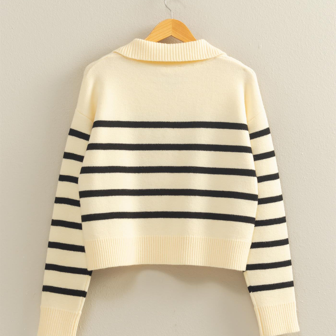 Wholesale Striped Half Zip Sweater Sweaters DZ25E282 CREAM/BLACK DOUBLE ZERO