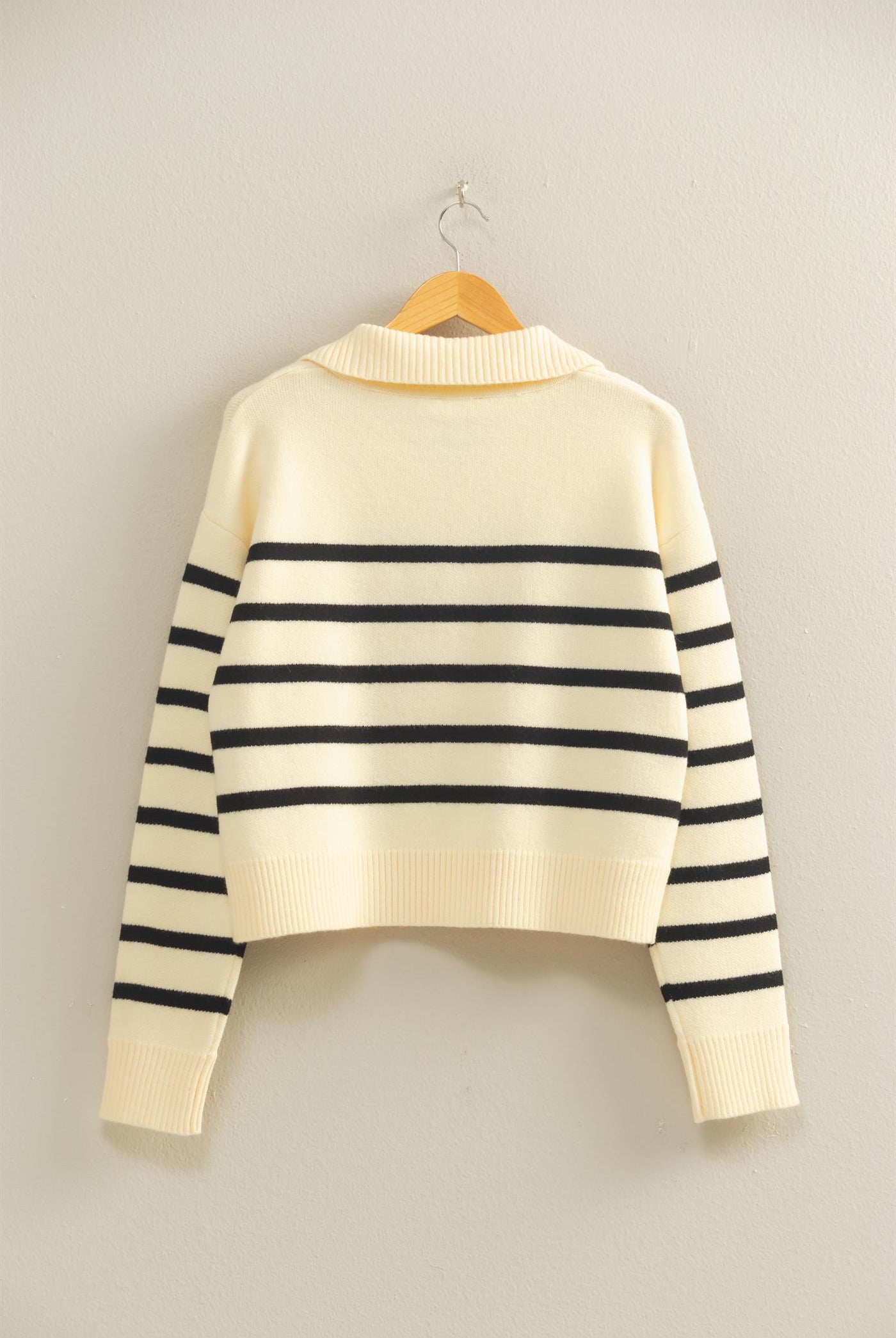 Wholesale Striped Half Zip Sweater Sweaters DZ25E282 CREAM/BLACK DOUBLE ZERO