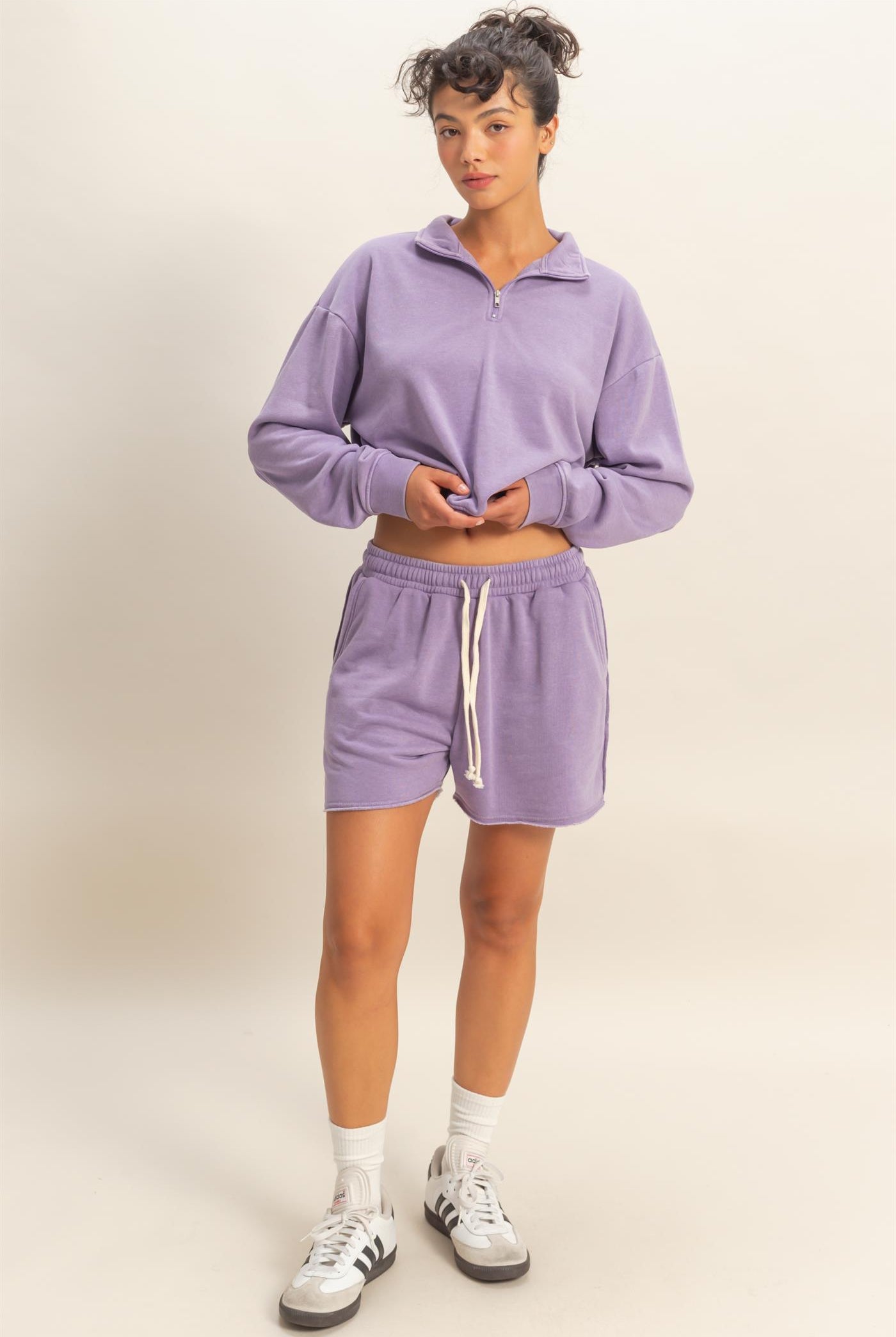 Wholesale Drawstring Burnout French Terry Shorts Shorts DZ26A328 DUSTY PURPLE DOUBLE ZERO
