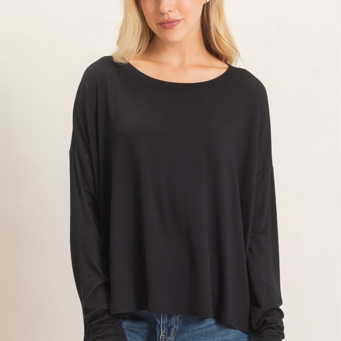 Wholesale Boat Neck Boxy Top Clothing Tops HF26F298 BLACK HYFVE