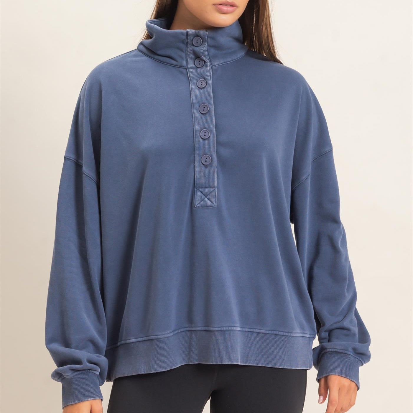 Wholesale Mineral Wash Button Front Sweatshirt Sweatshirts DZ26C909 NAVY DOUBLE ZERO