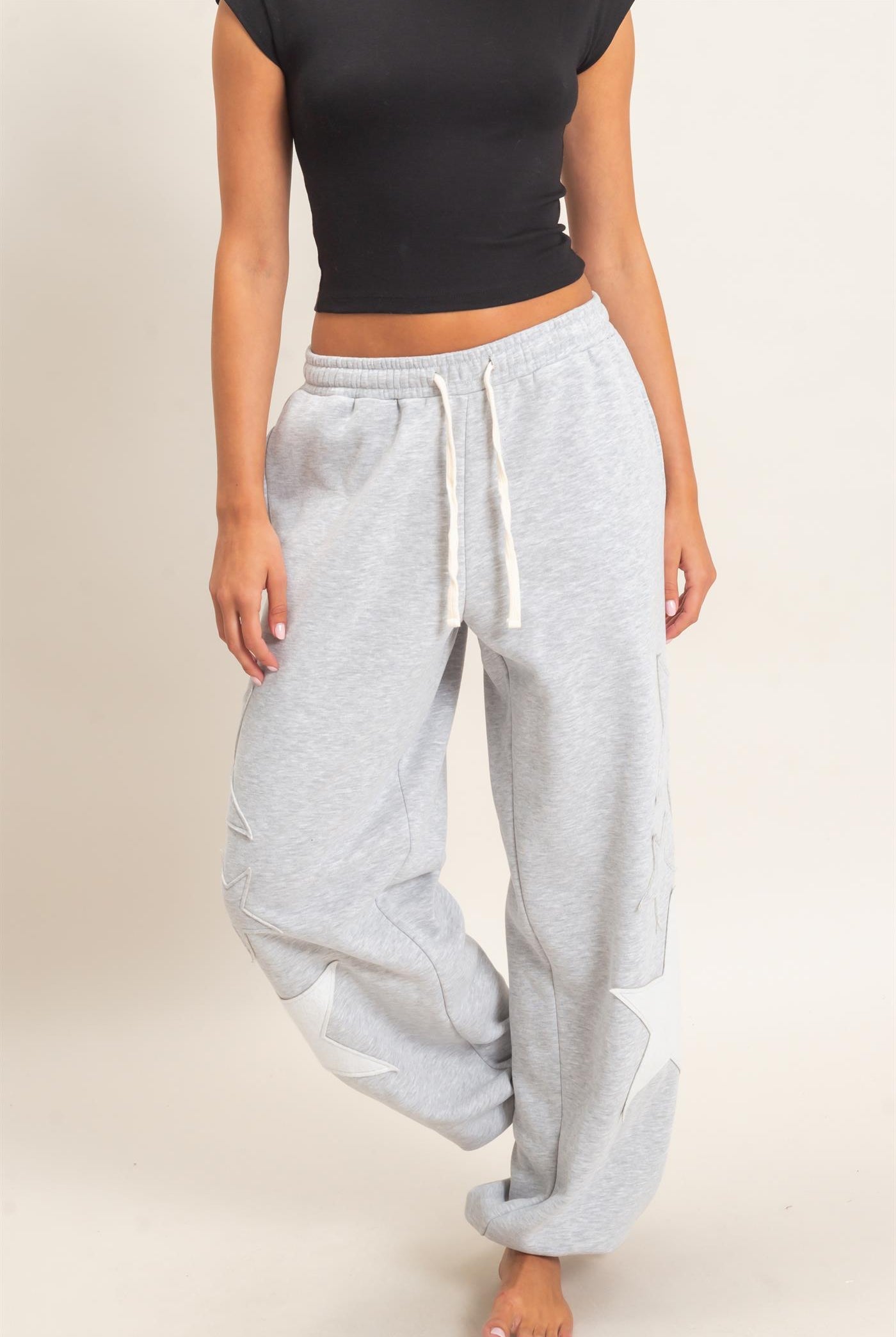 Wholesale Star Patch Jogger Pants Joggers DZ26E889 HEATHER GRAY DOUBLE ZERO