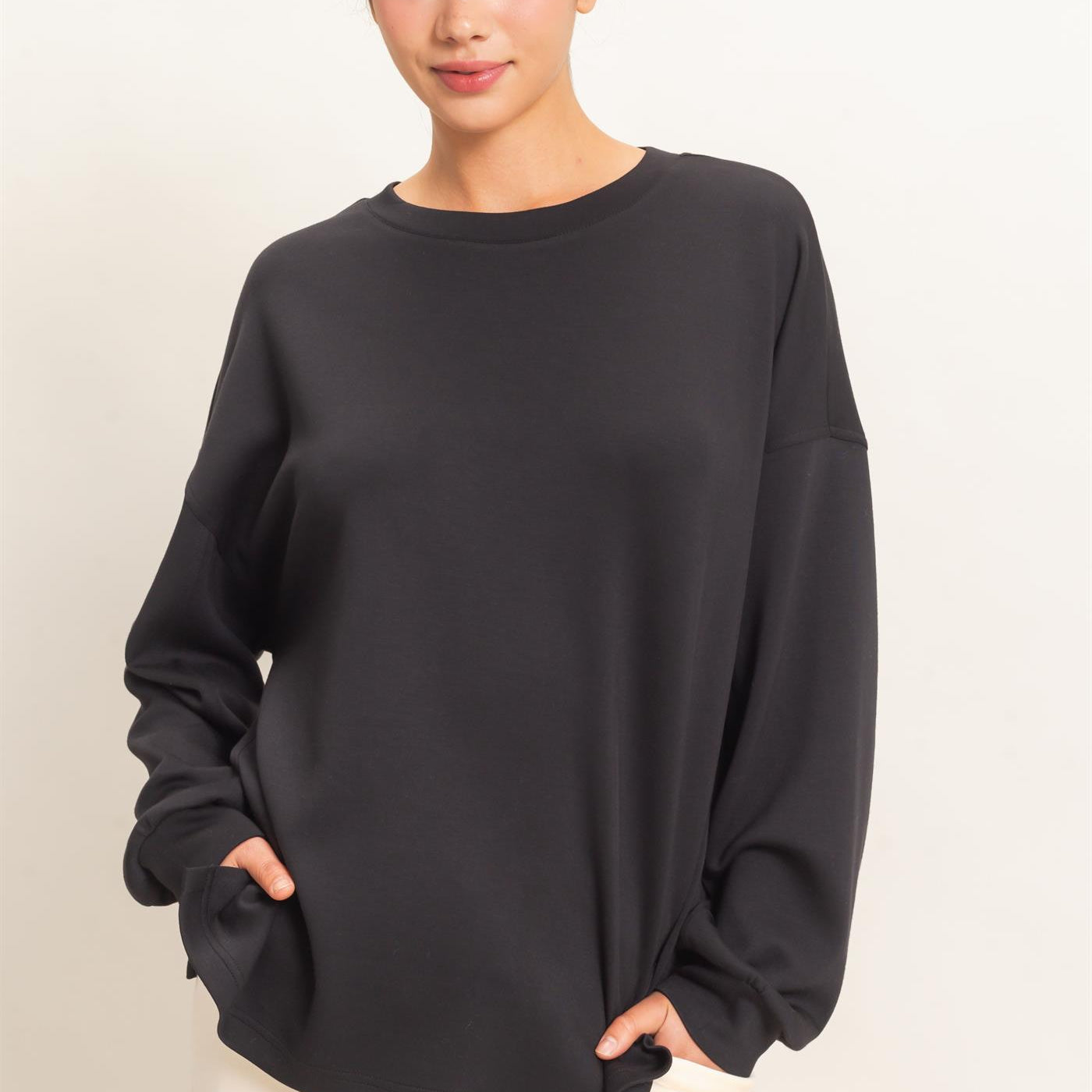 Wholesale Oversized Crew Neck Top Sweatshirts DZ26E388 BLACK DOUBLE ZERO