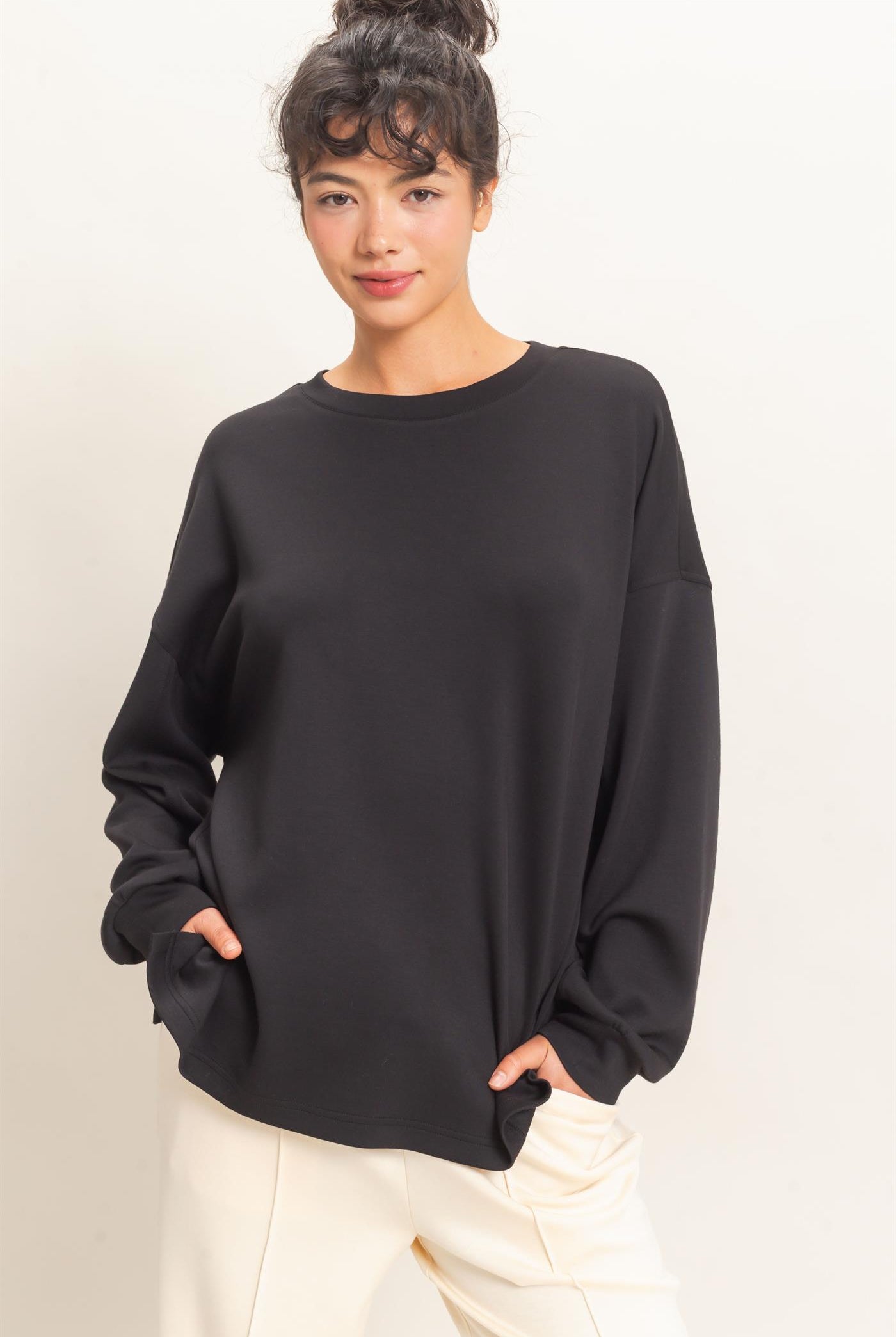 Wholesale Oversized Crew Neck Top Sweatshirts DZ26E388 BLACK DOUBLE ZERO