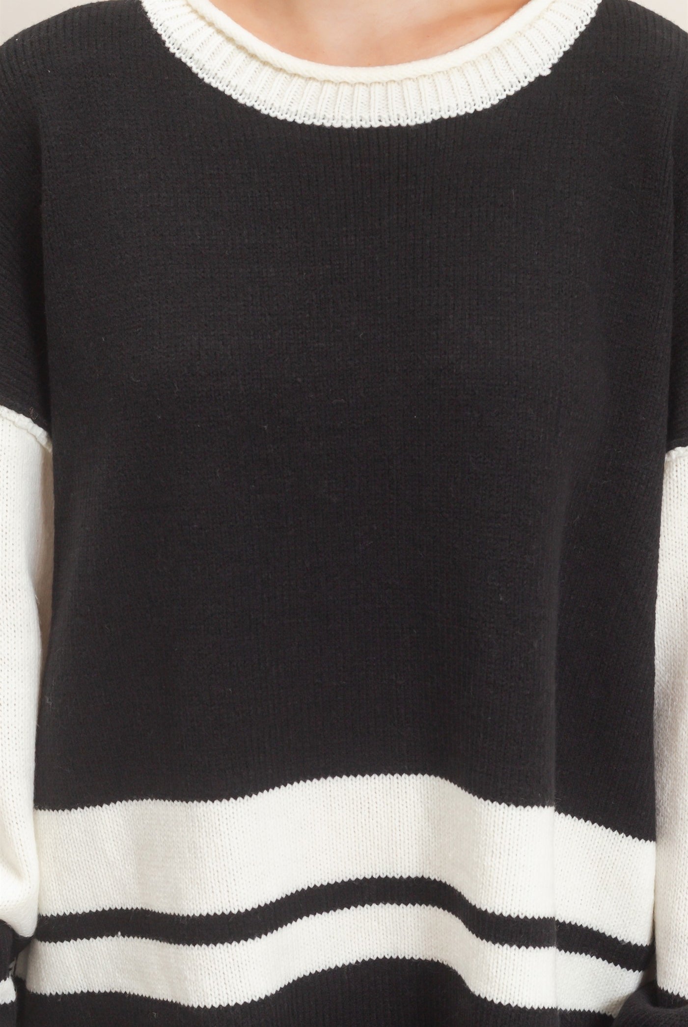 Wholesale Striped Crew Neck Sweater Sweaters HF26E793 BLACK HYFVE