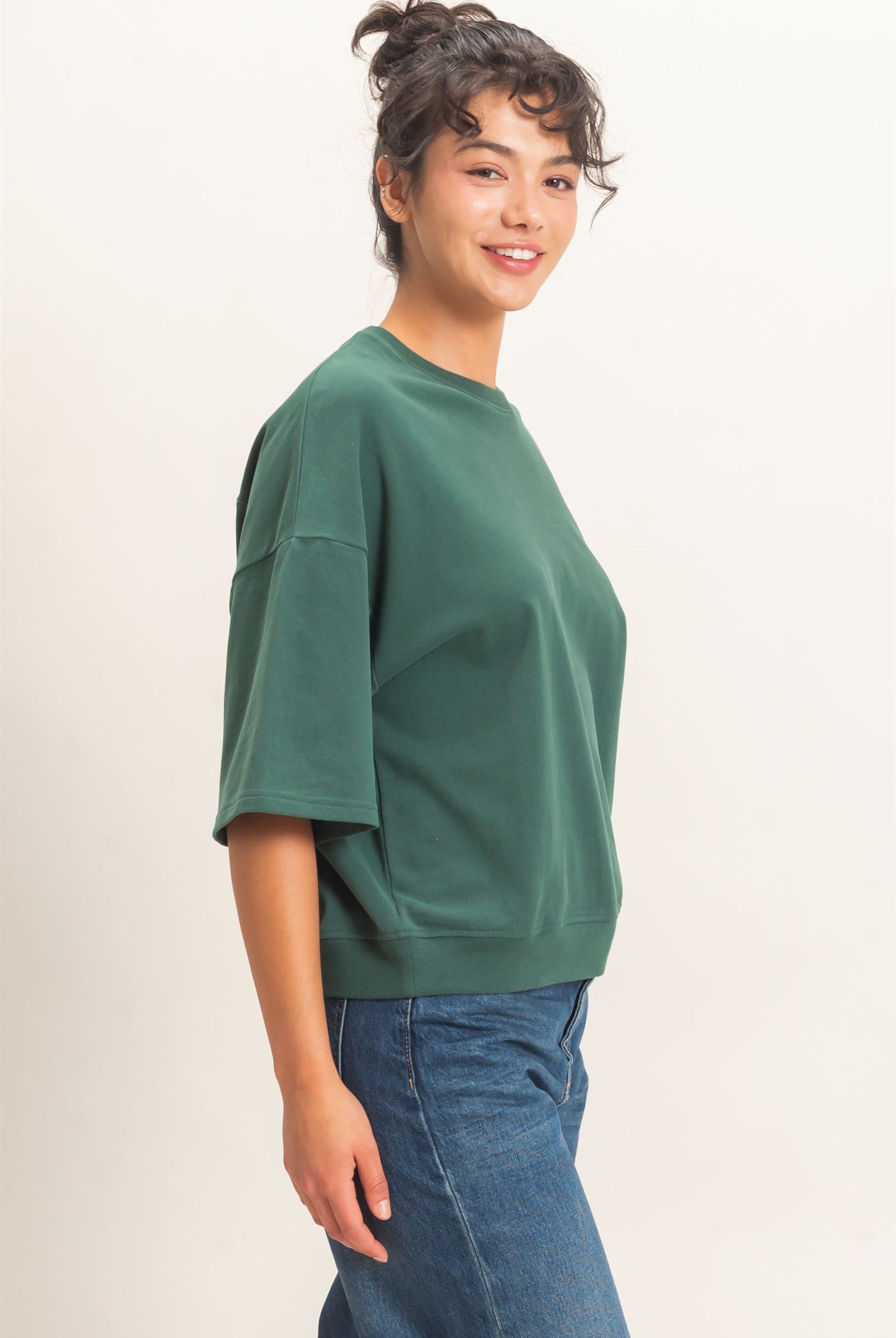 Wholesale Washed Crew Neck Short Sleeve Top Clothing Tops DZ26E381 DARK GREEN DOUBLE ZERO