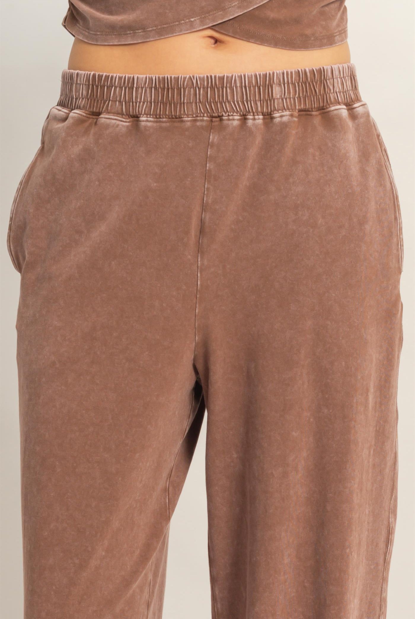 Wholesale Rolled Sleeve Wrap-Front Crop Top And Jogger Set Clothing DZ26A172-SET CHOCOLATE DOUBLE ZERO