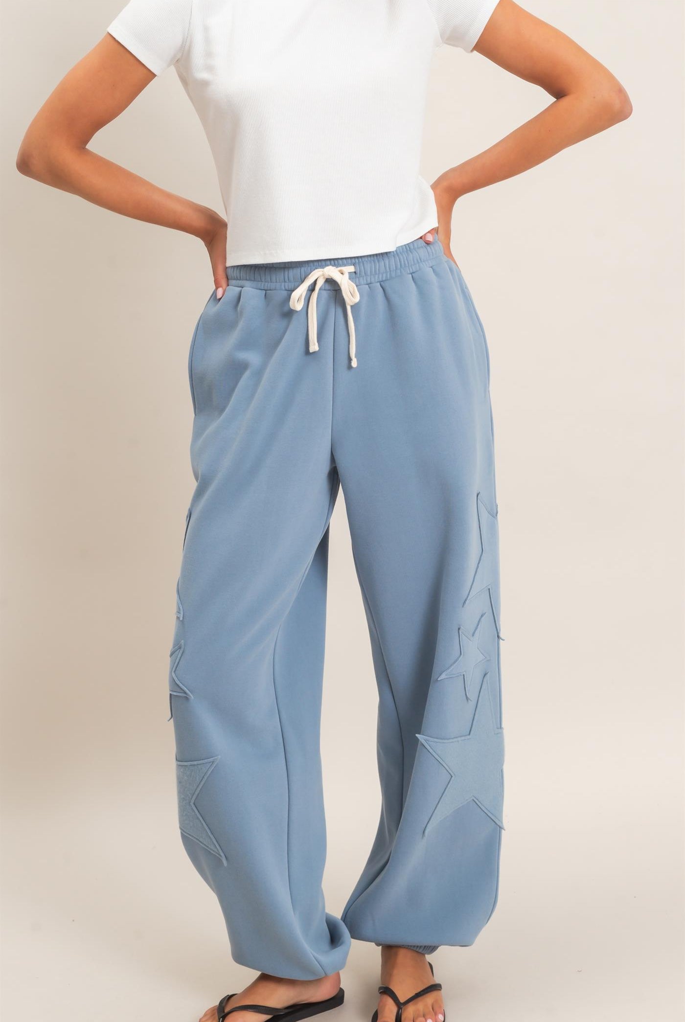 Wholesale Star Patch Jogger Pants Joggers DZ26E889 DUSTY BLUE DOUBLE ZERO