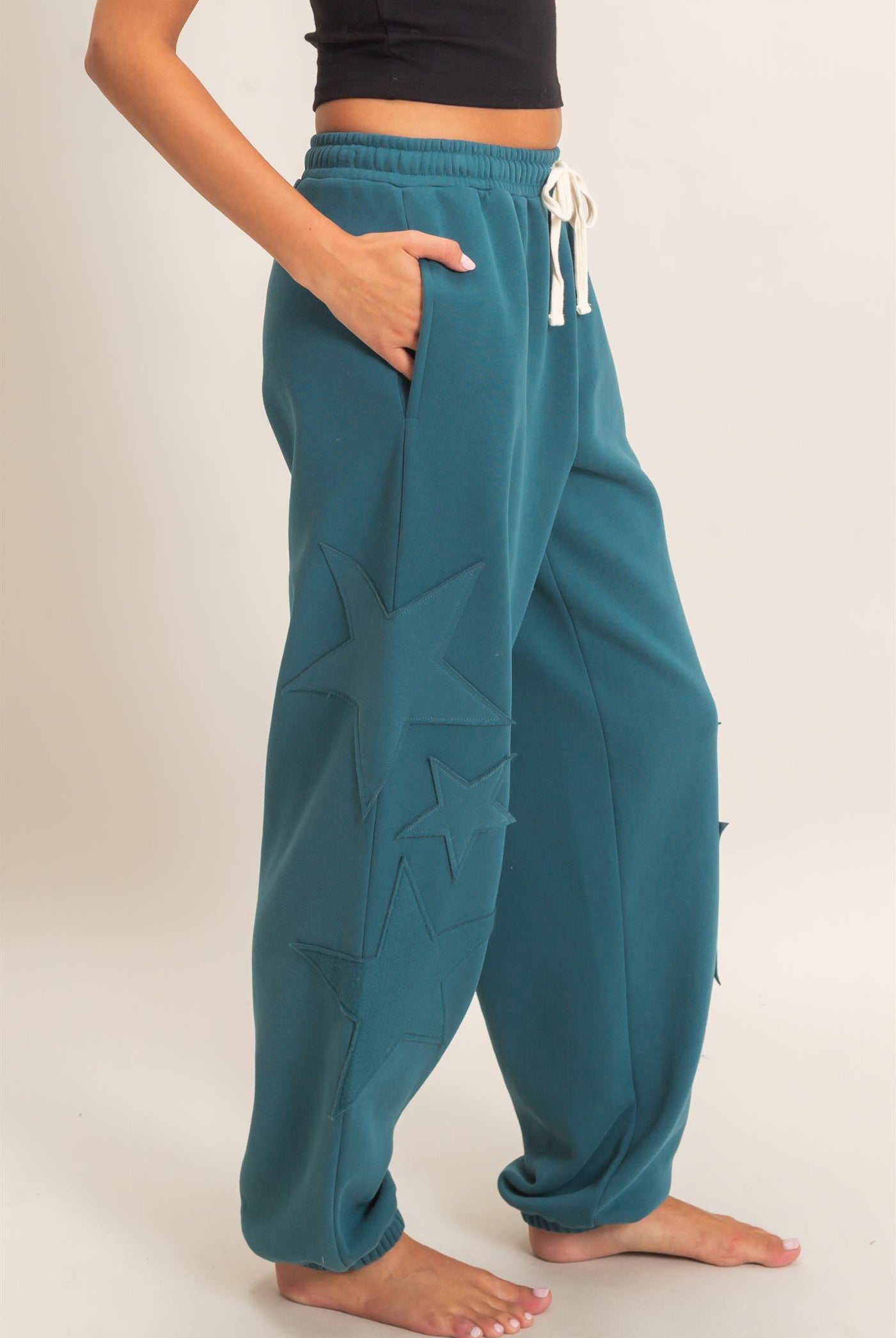 Wholesale Star Patch Jogger Pants Joggers DZ26E889 DARK TEAL DOUBLE ZERO