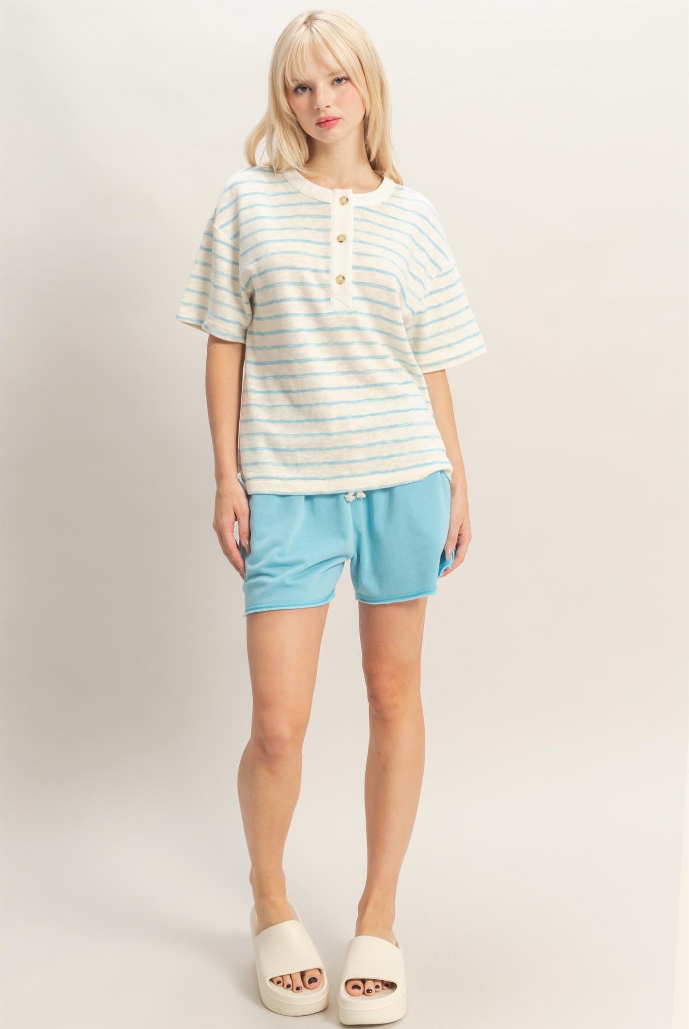 Wholesale Drawstring Burnout French Terry Shorts Shorts DZ26A328 BLUE DOUBLE ZERO