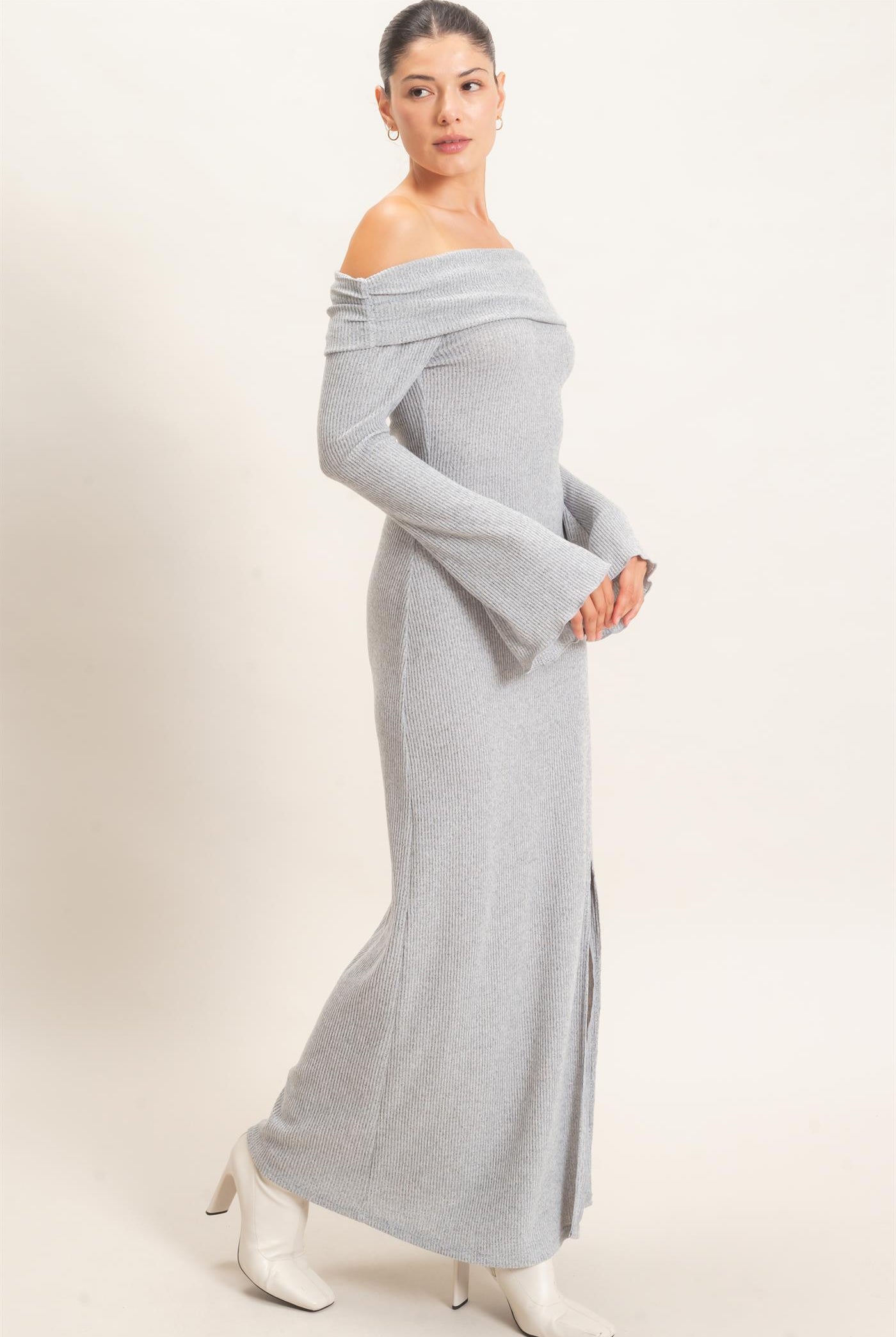 Wholesale Off-Shoulder Maxi Dress Dresses HF26F033 GRAY HYFVE