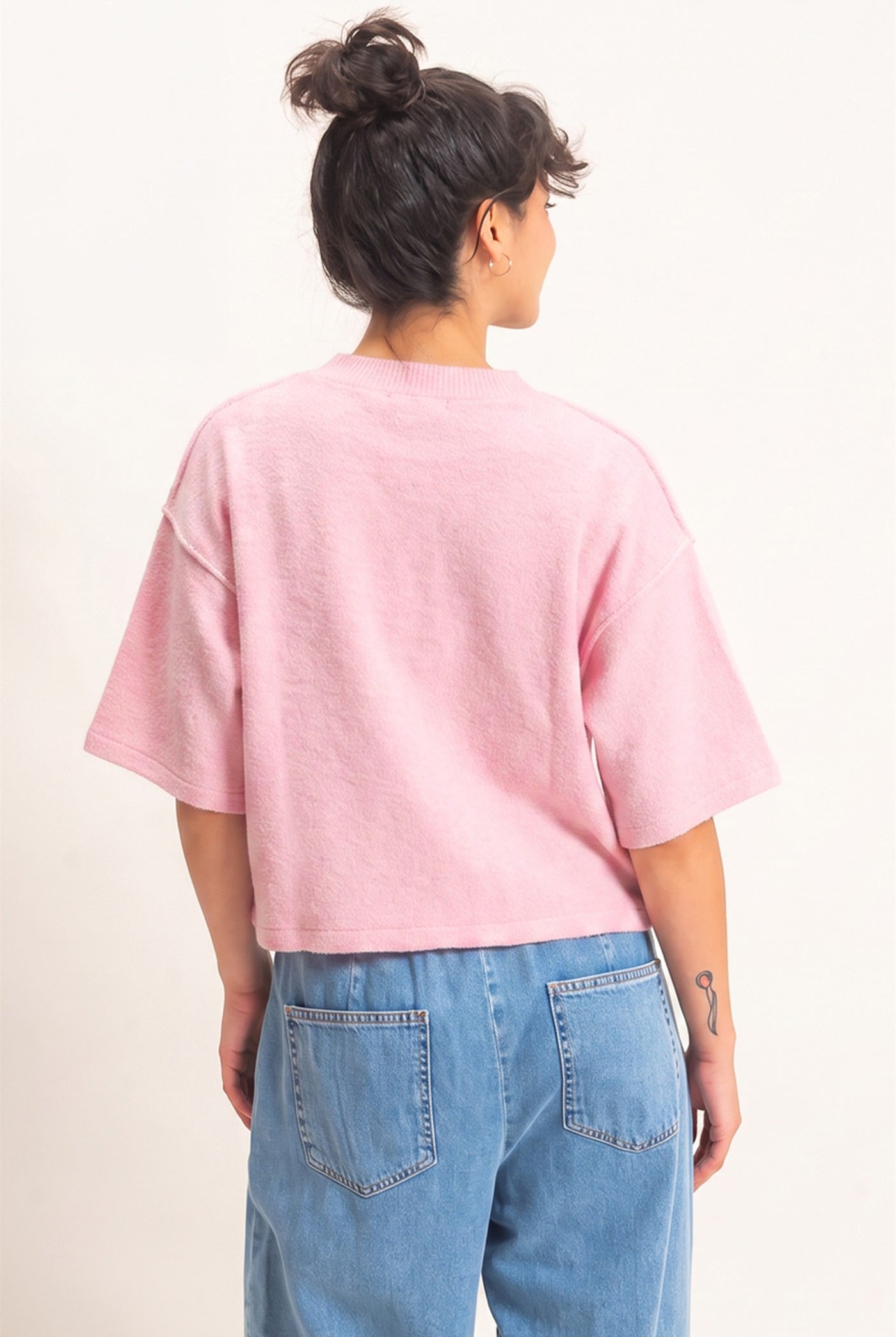 Wholesale Drop Shoulder Short Sleeve Cardigan Cardigans DZ26E238 PINK DOUBLE ZERO