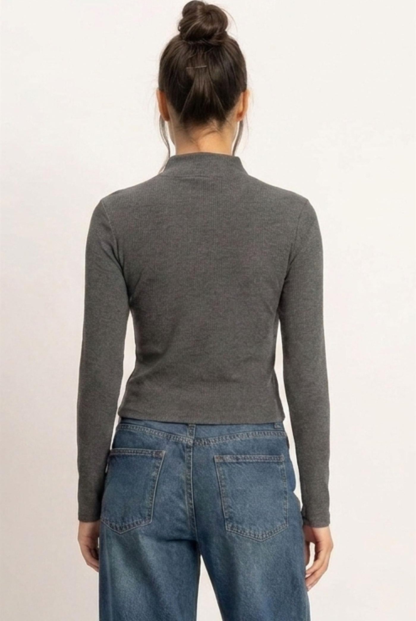 Wholesale Mock Neck Long Sleeve Zip Up Top Clothing Tops DZ26E911 BLACK DOUBLE ZERO