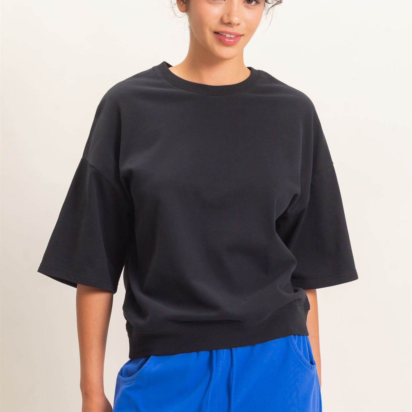 Wholesale Washed Crew Neck Short Sleeve Top Clothing Tops DZ26E381 BLACK DOUBLE ZERO