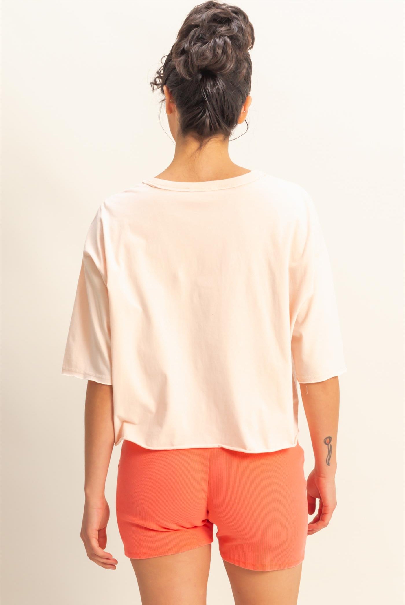 Wholesale Drop Shoulder Crew Neck Wide Fit Tee Clothing Tops DZ25A757 DUSTY PINK DOUBLE ZERO